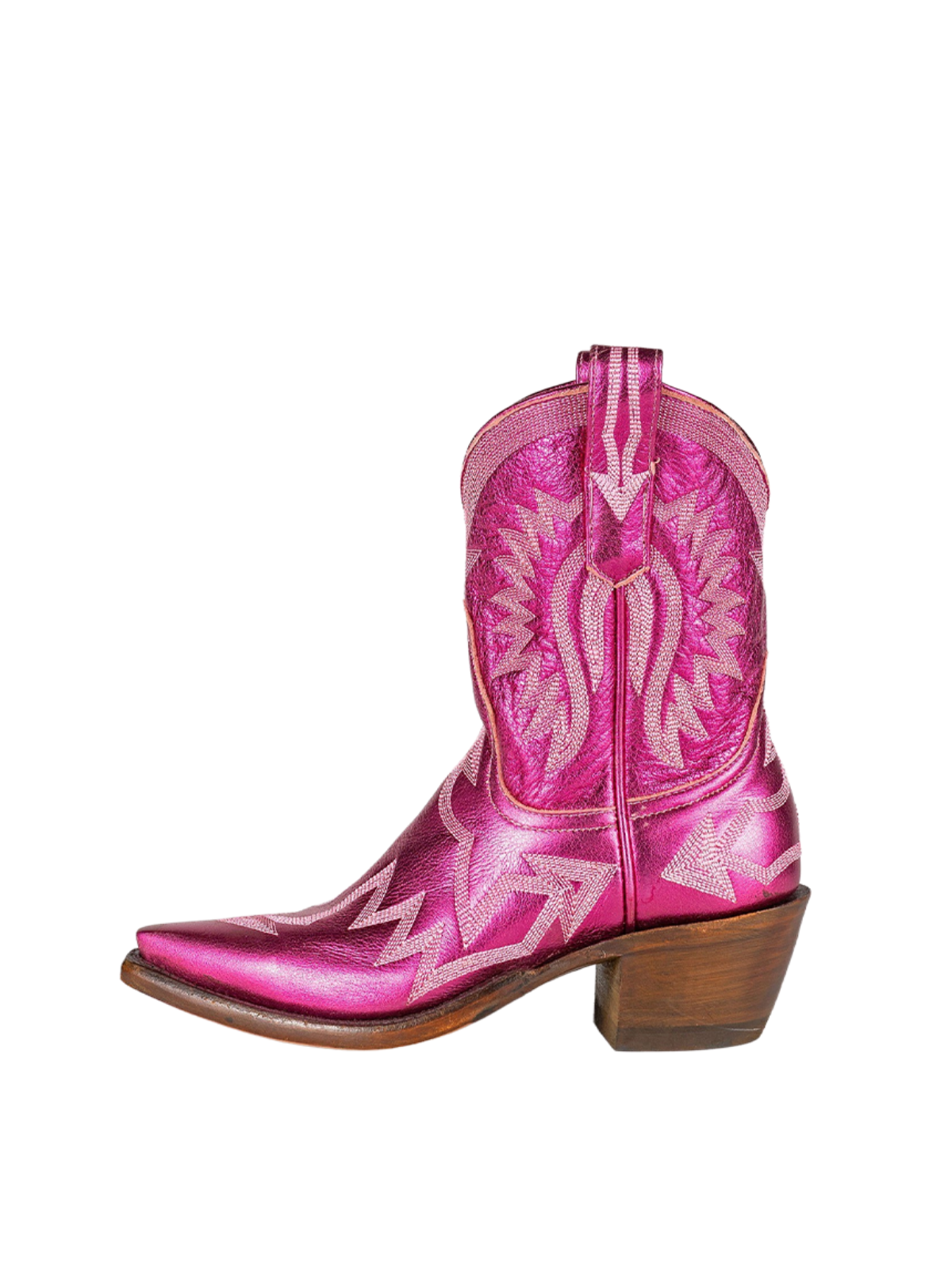 Metallic Embroidery Snip-Toe Wide Mid Calf Cowgirl Boots - Hot Pink