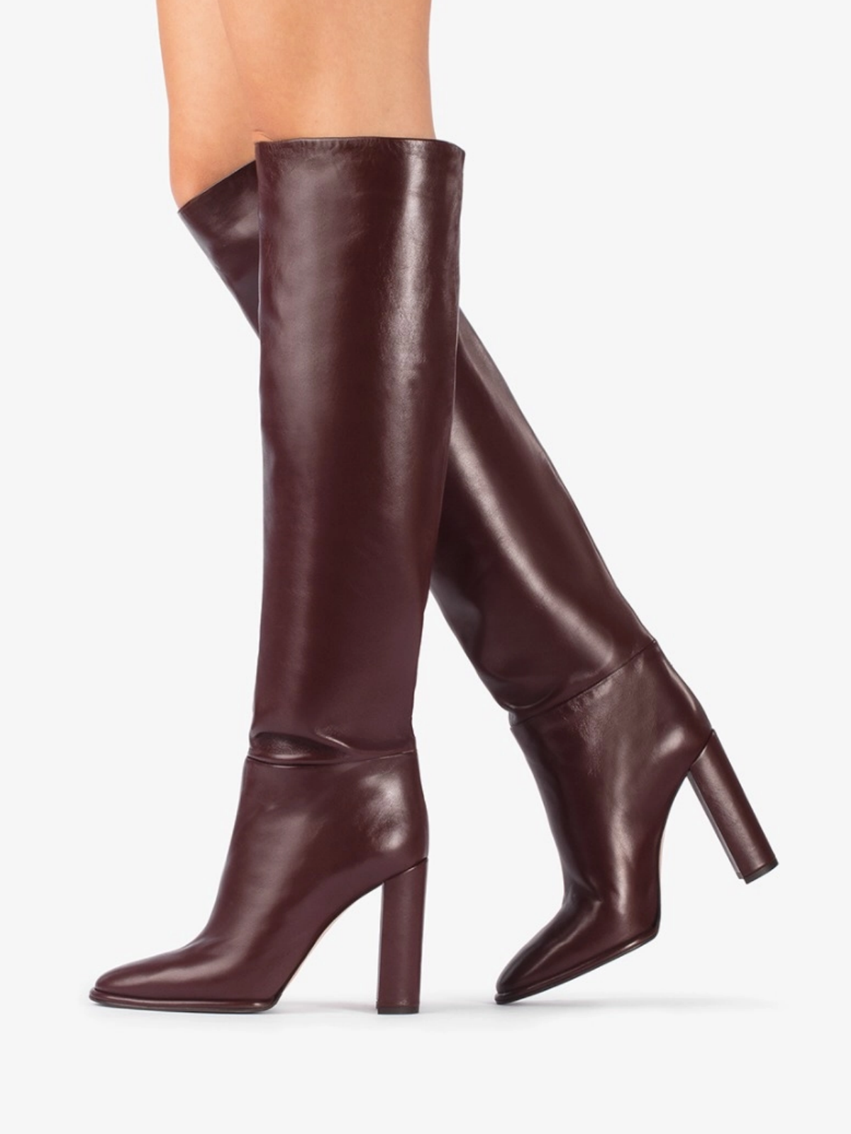 Chocolate Round-Toe Wide Calf Tall Knee High High Heel Boots