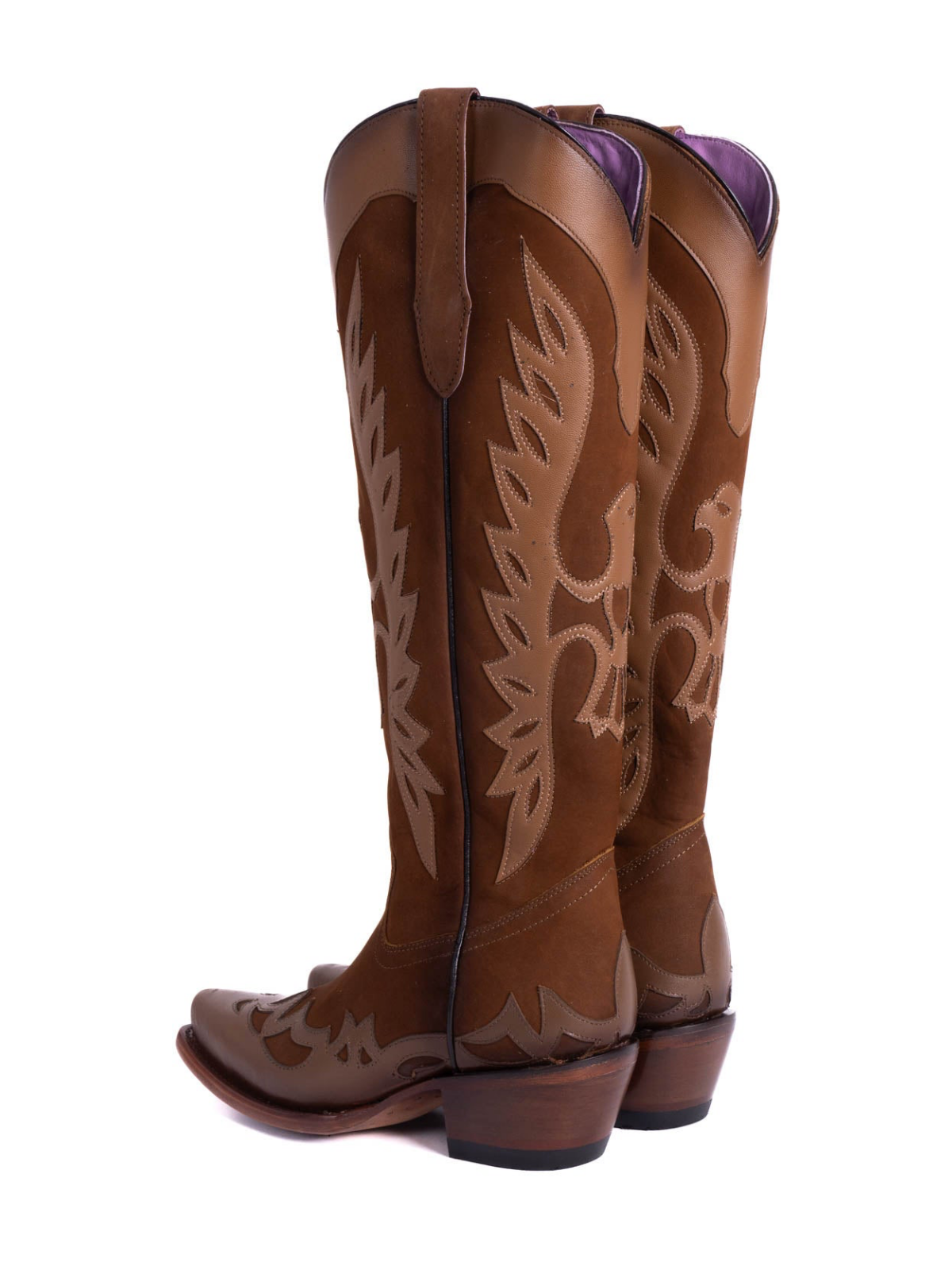 Copper Snip-Toe Eagle Applique Half-Zip Knee High Tall Cowgirl Boots