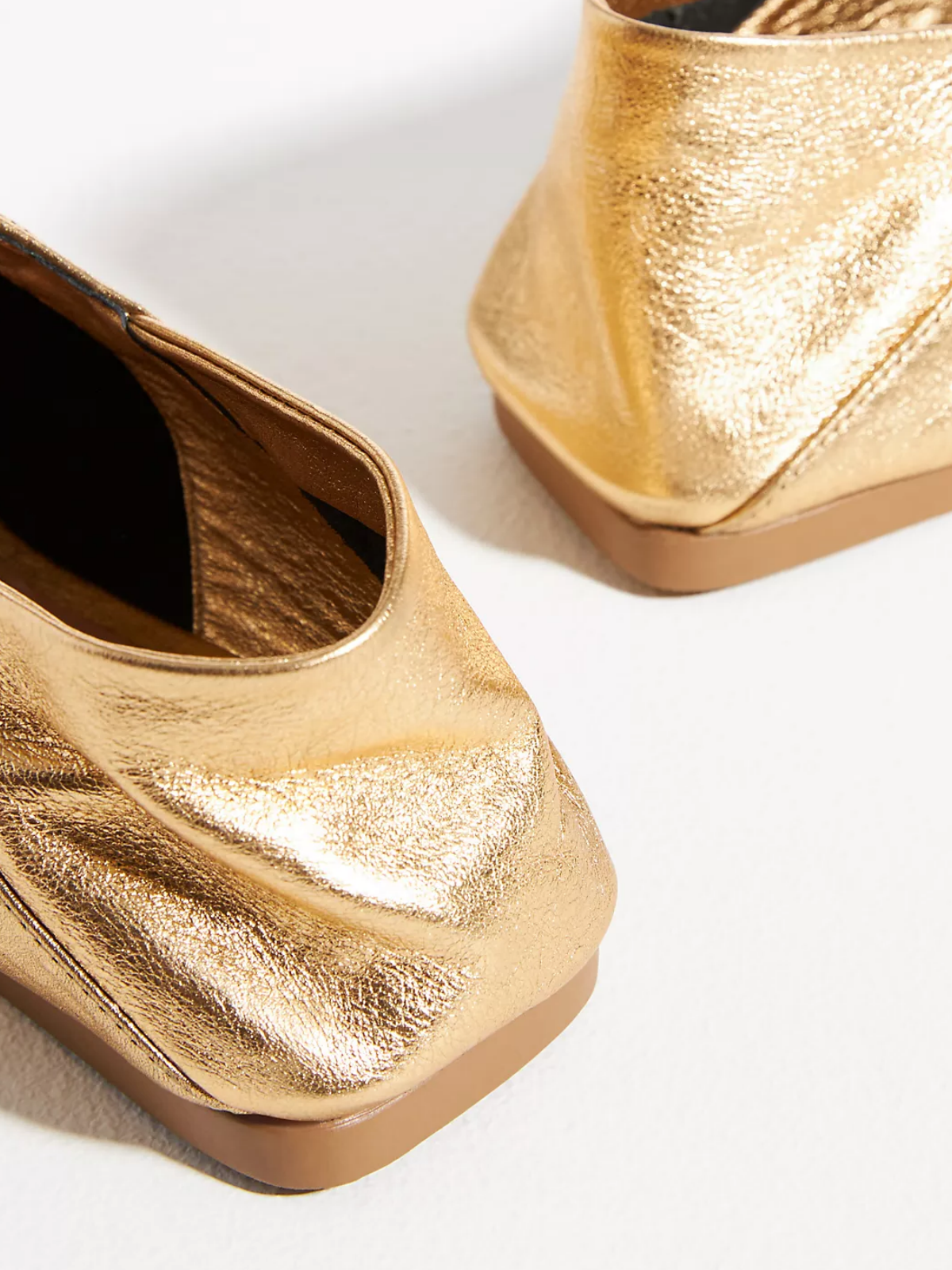 Crinkle Metallic Gold Square Toe Knot Bow Mary Janes Tied Flats Slippers