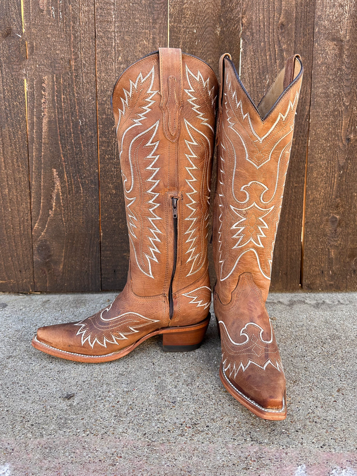 White Eagle Embroidery Snip-Toe Wide Calf Knee High Tall Cowgirl Boots - Light Brown