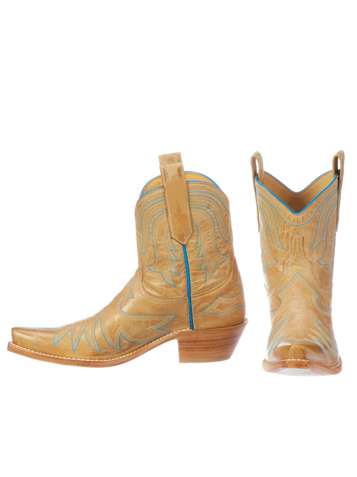 Embroidery Snip-Toe Wide Mid Calf Western Boots For Women - Tan