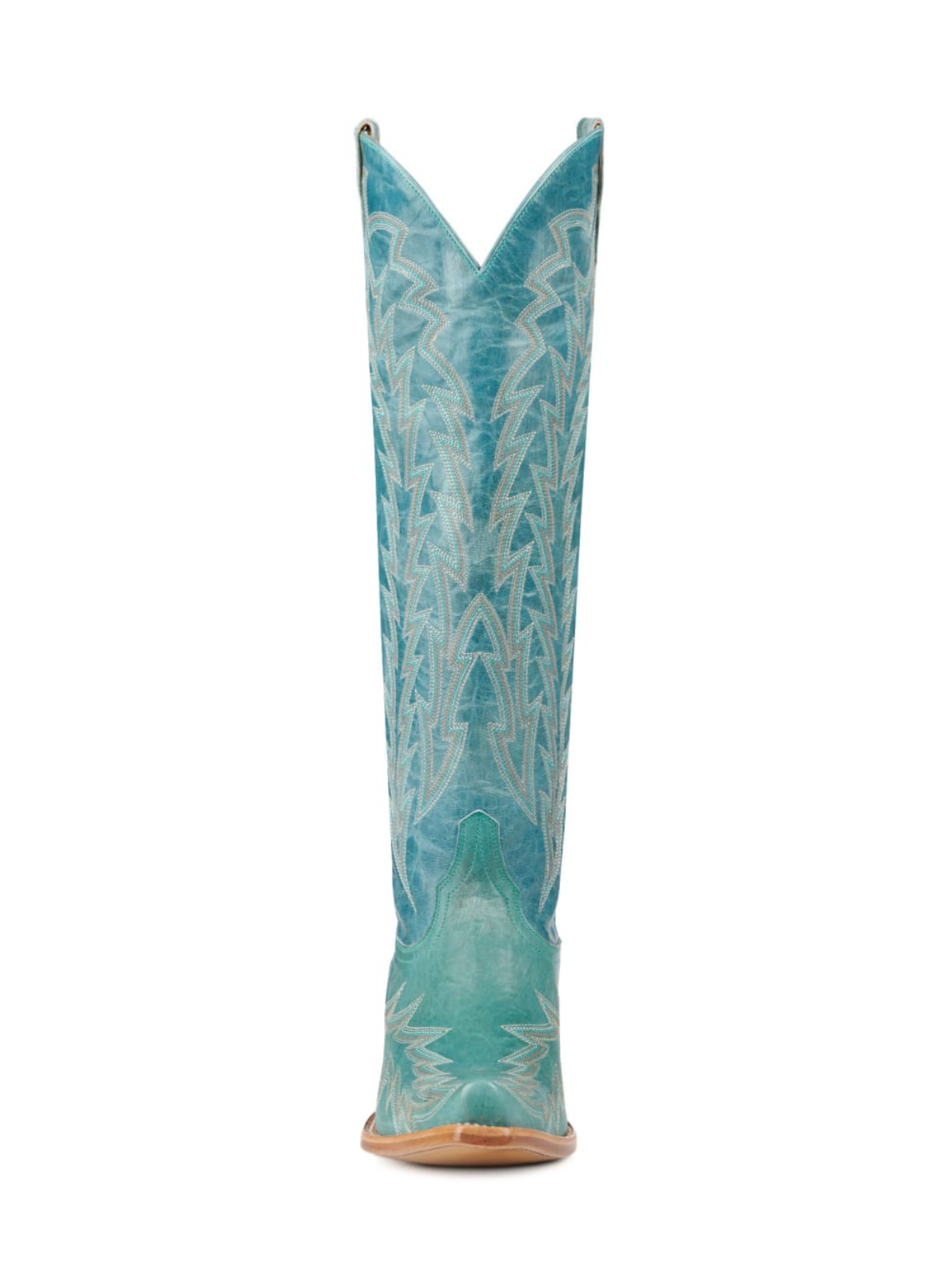 Distressed Turquoise Leaf Embroidery Wide Calf Knee High Tall Boots