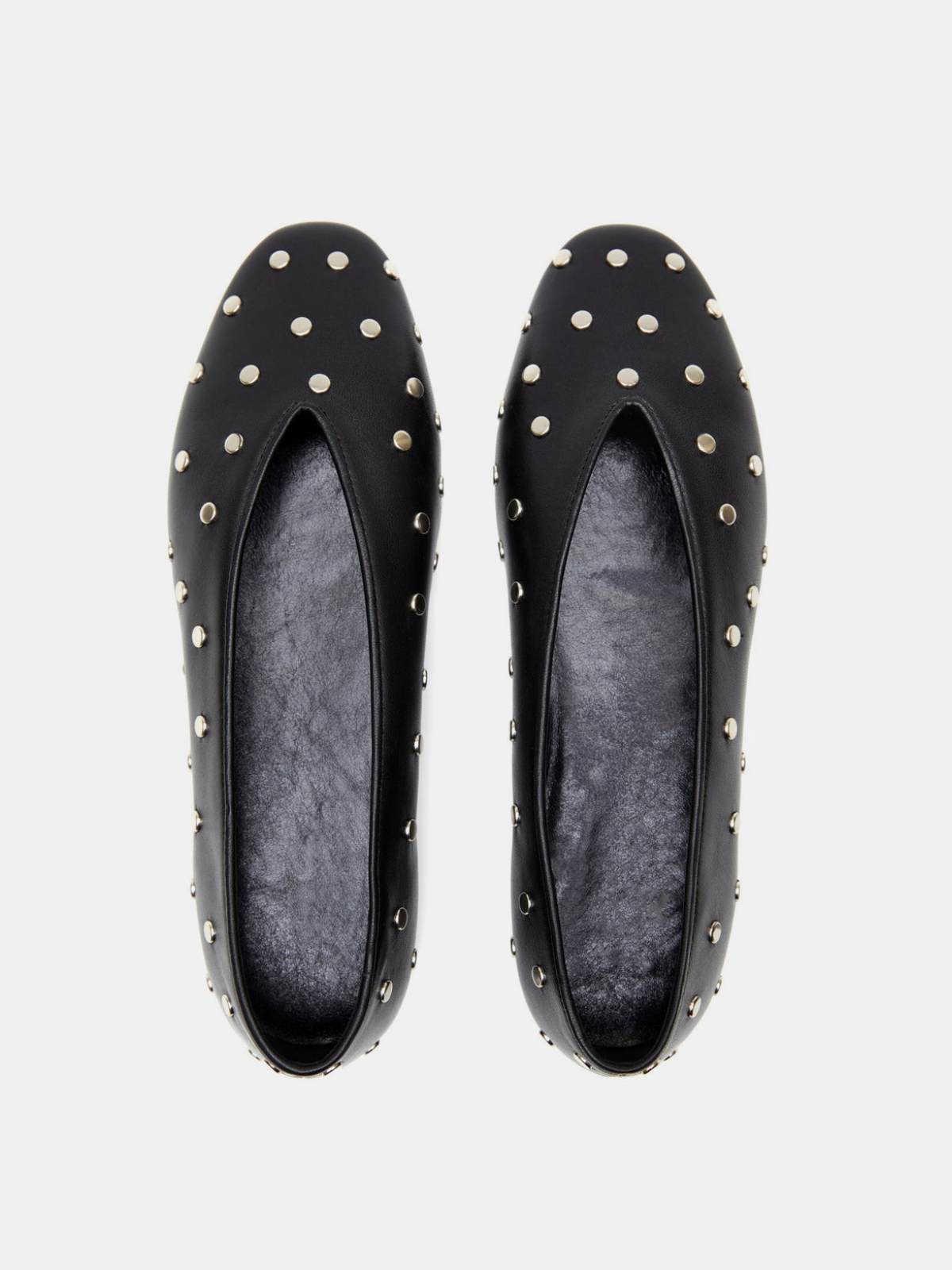 Black Studded Square-Toe Ballet Flats