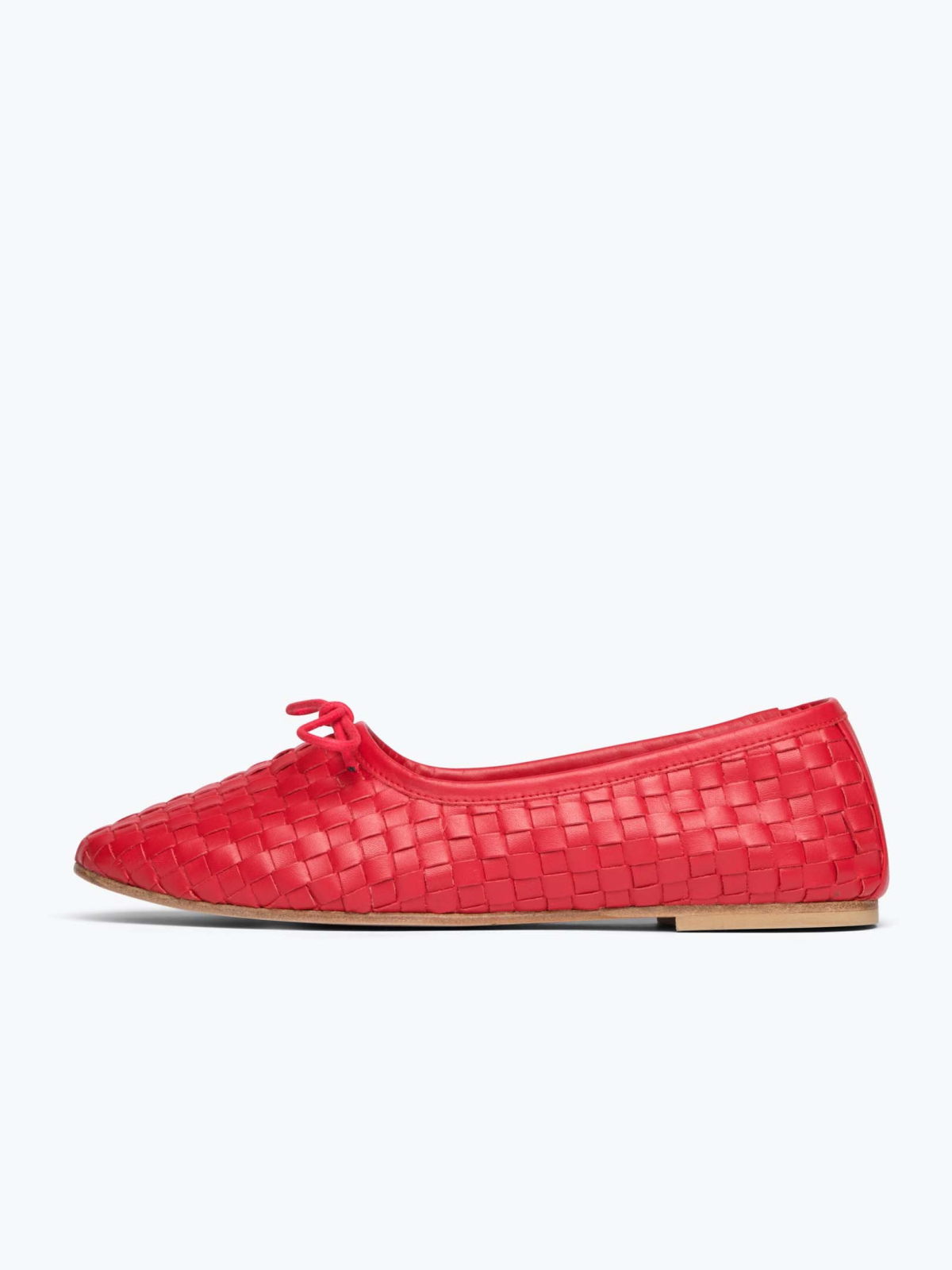 Crimson Red Woven Bow Round-Toe Ballerina Flats