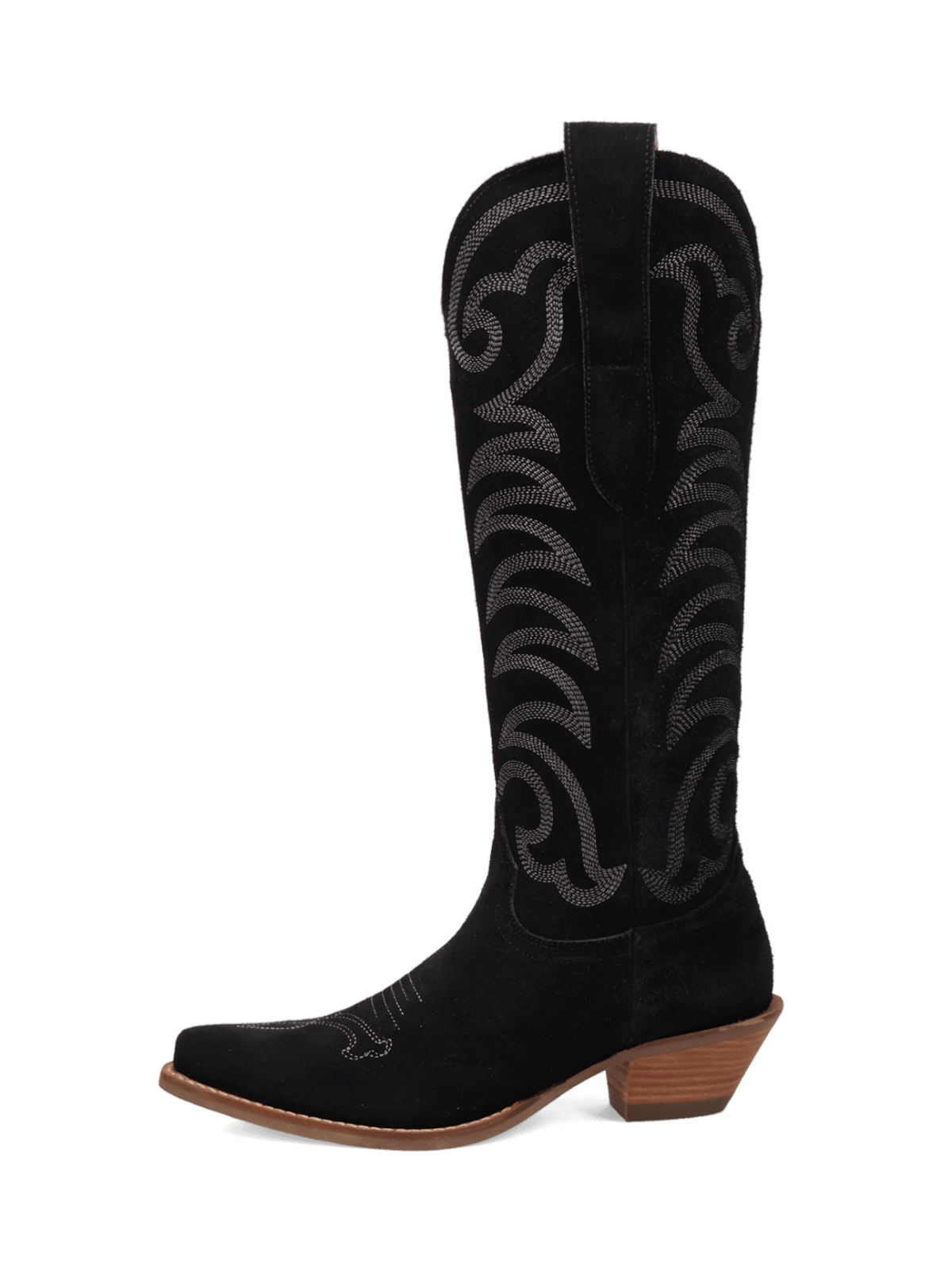 Snip-Toe Faux Suede Classic Embroidery Wide Mid Calf Cowgirl Boots - Black