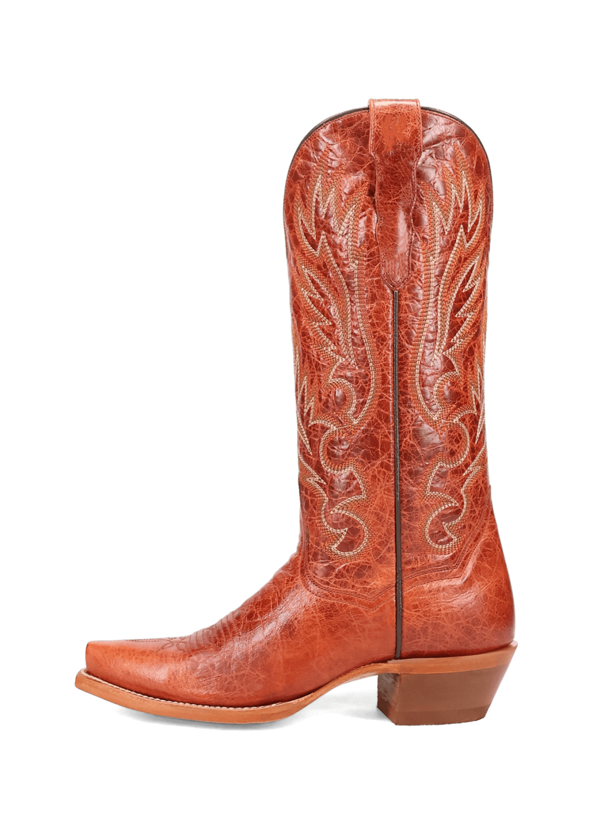 Distressed Orange Snip-Toe Classic Embroidery Wide Mid Calf Cowgirl Boots