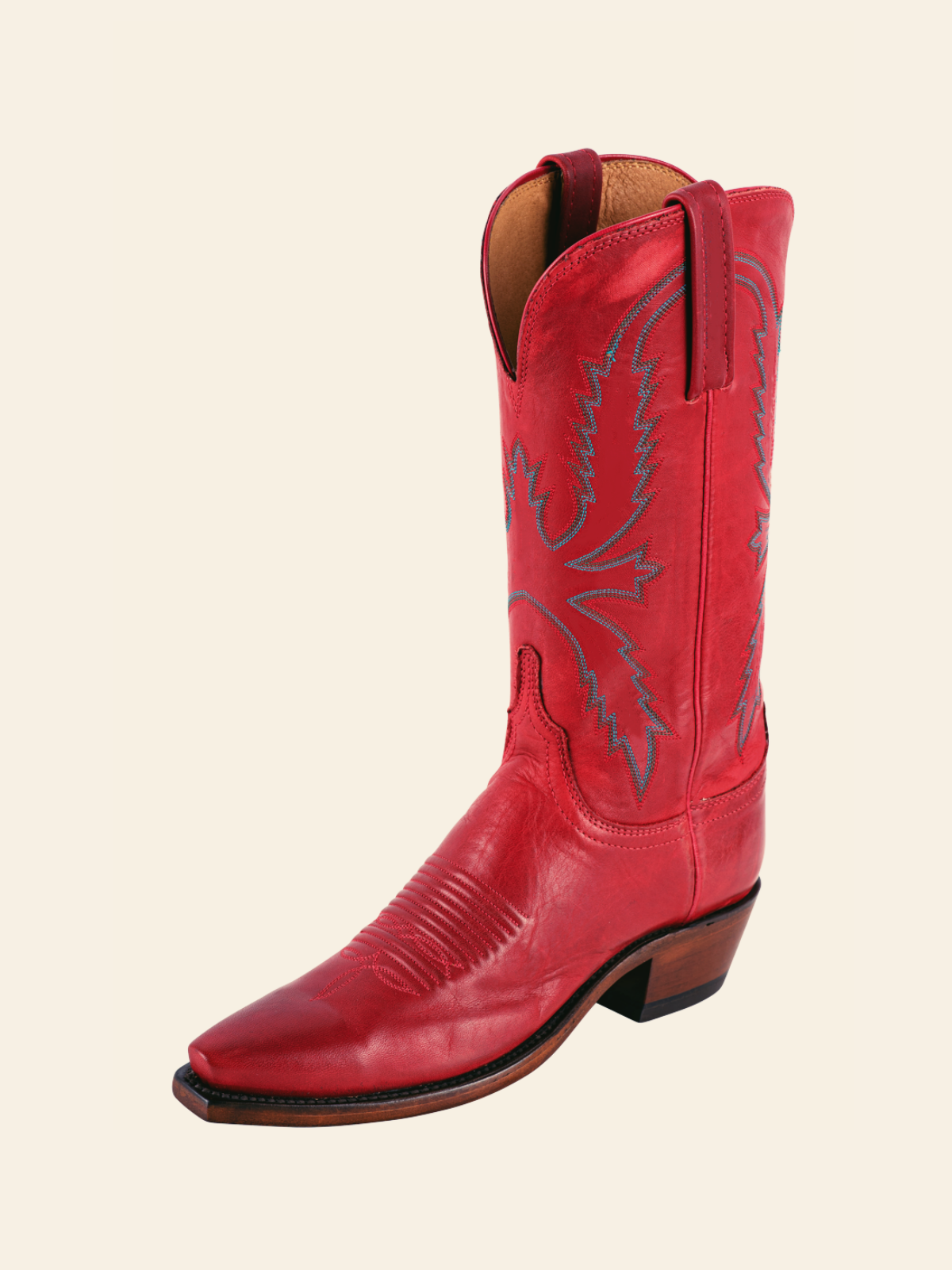 Red Embroidery Snip-Toe Cowgirl Boots Wide Mid Calf Western Tall Boots