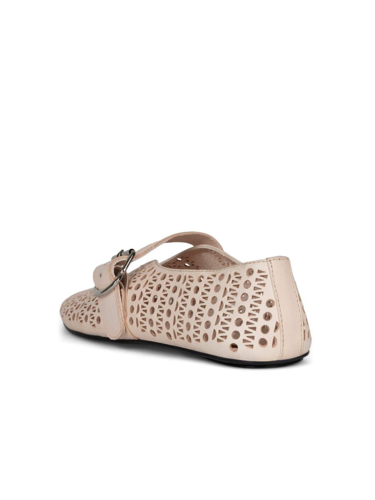 Dusty Beige Perforated Flats Cutout Mary Janes With Buckled Strap