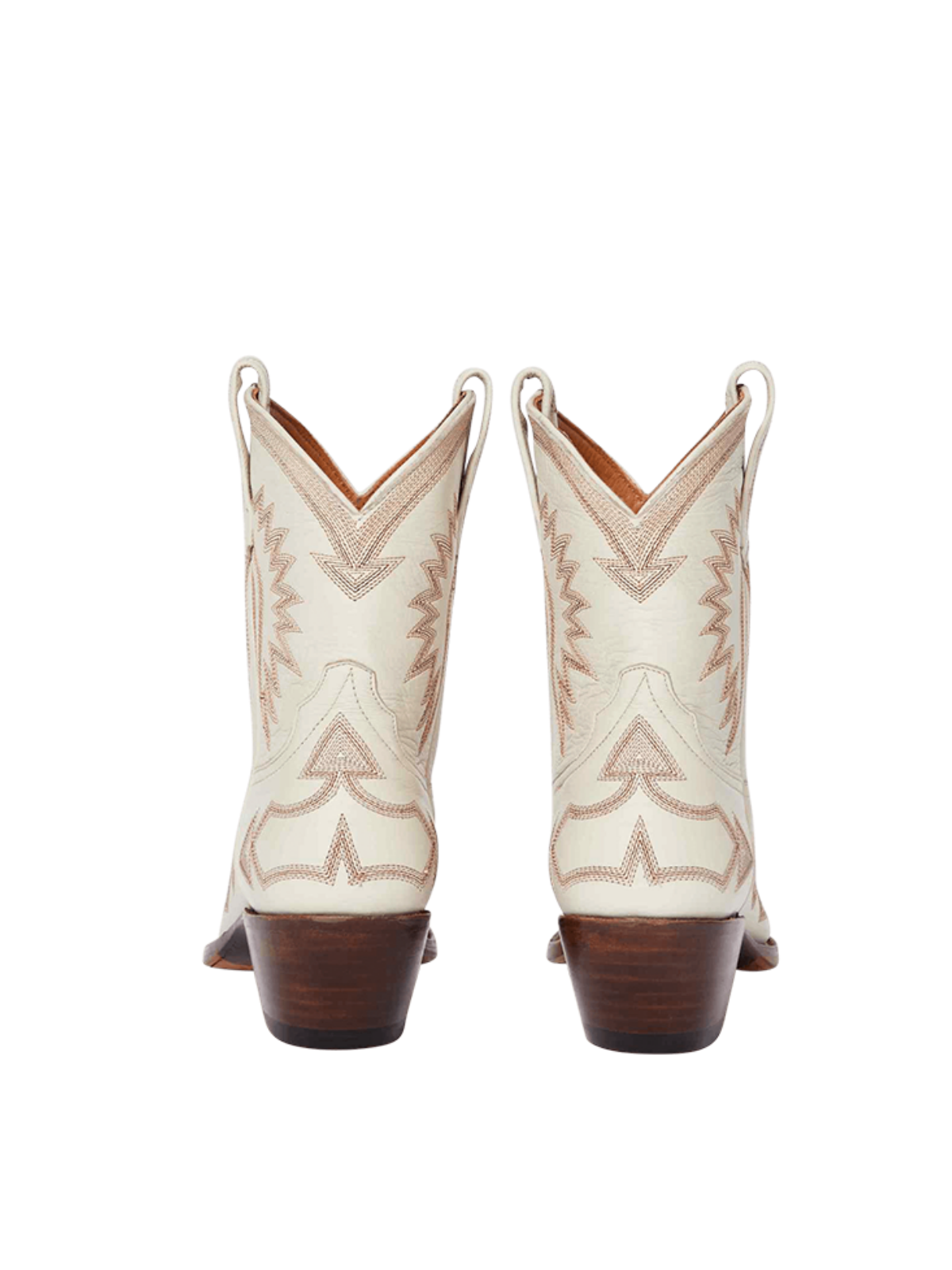 Jagged Embroidery Snip-Toe Wide Mid Calf Cowgirl Boots - Cream