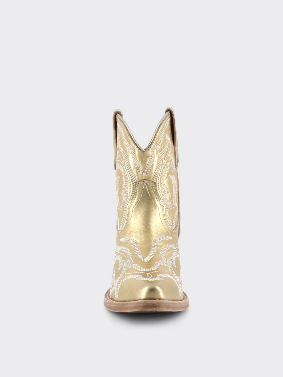 Embroidery Snip-Toe Wide Mid Calf Western Boots For Women - Metallic Gold