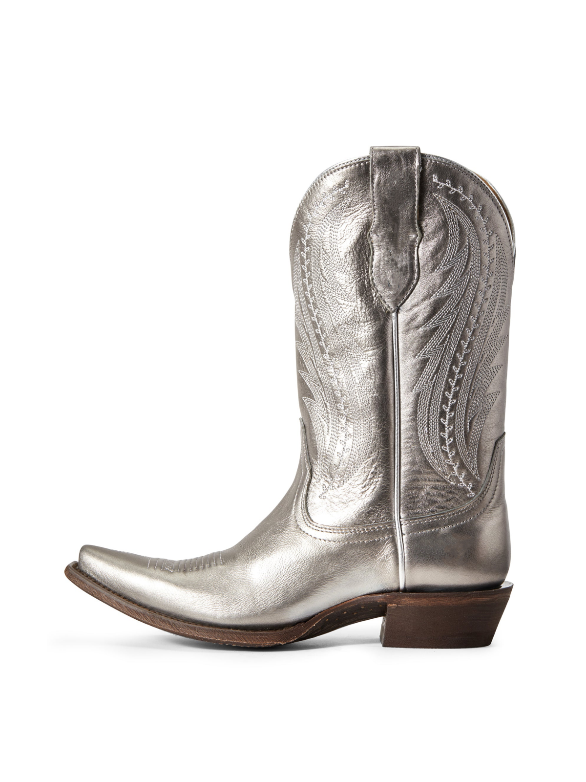 Metallic Silver Snip-Toe Western Embroidery Wide Mid Calf Cowgirl Boots