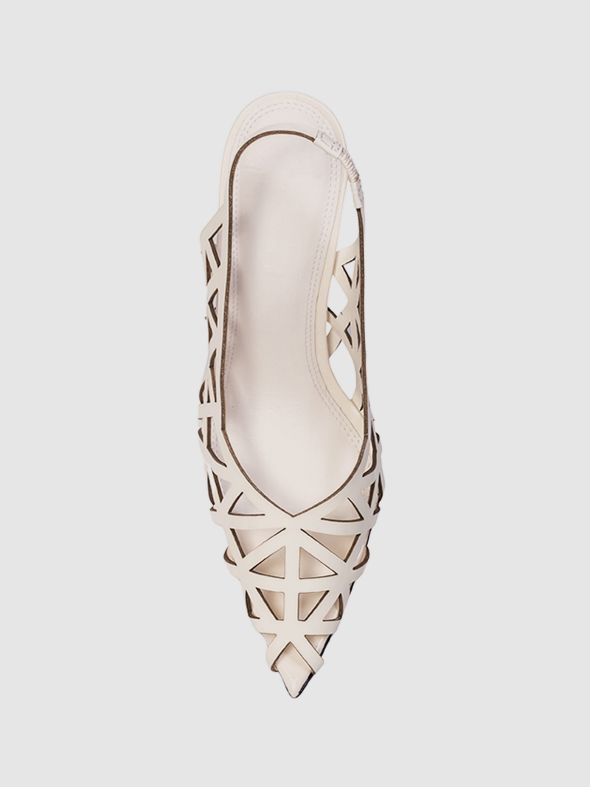 Patent Ivory Pointed-Toe Laser-Cut Slingback Pump High Heels