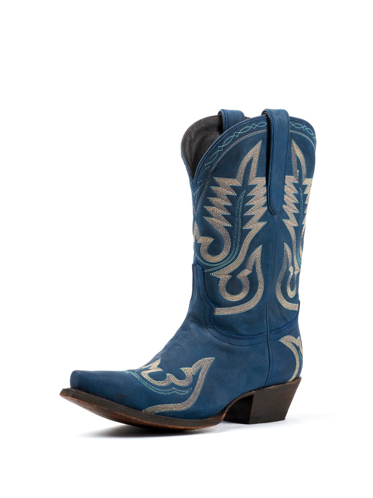 Blue Classic Snip-Toe Embroidery Wide Mid Calf Cowgirl Boots