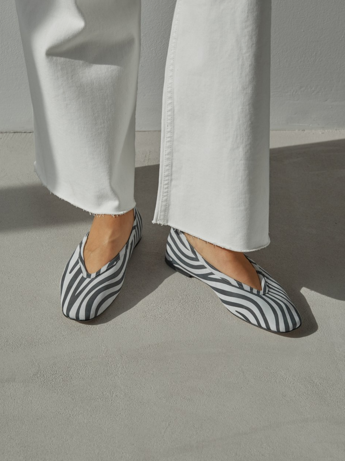 Zebra Stripe Square Toe Slip-On Ballet Flats