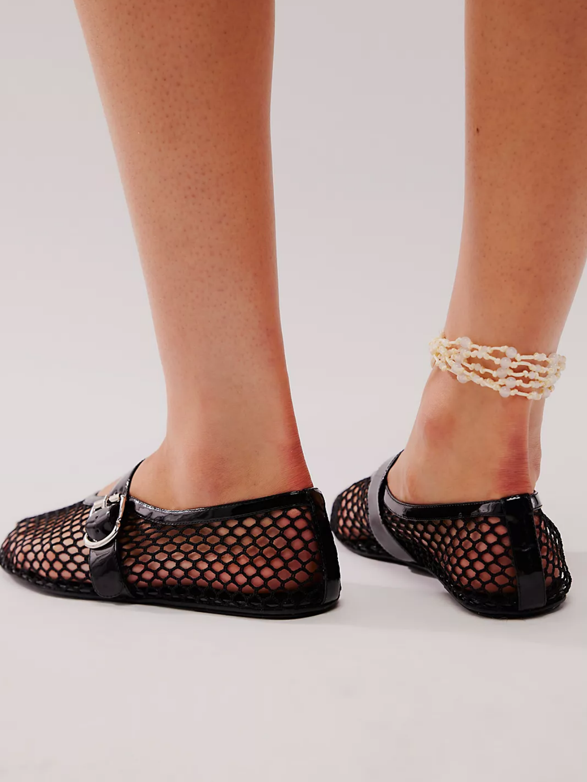 Fish Netblack Black Fishnet Ballet Flats Mary Janes With Buckle Strap – Fuchsia Boots