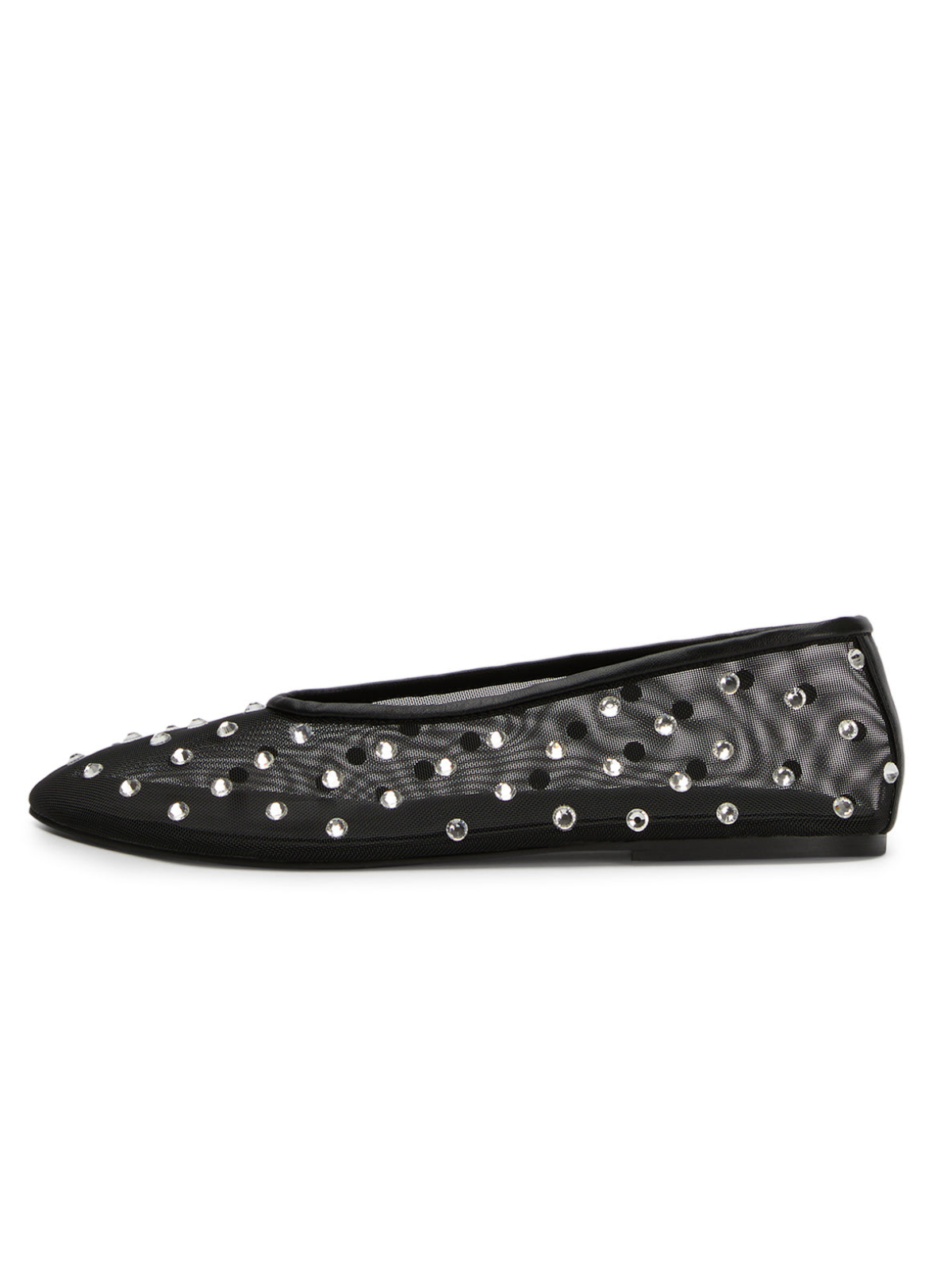 Black Sparkle Rhinestone Strass Semi-Transparent Mesh Flats Slip-On Ballerinas