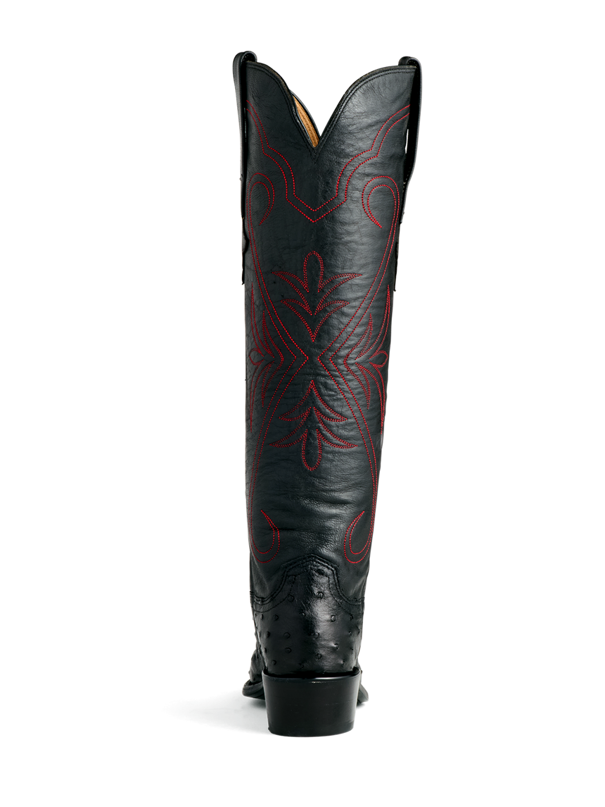 Black Almond-Toe Full Quill Ostrich Embroidery Wide Calf Knee High Tall Western Boots For Women