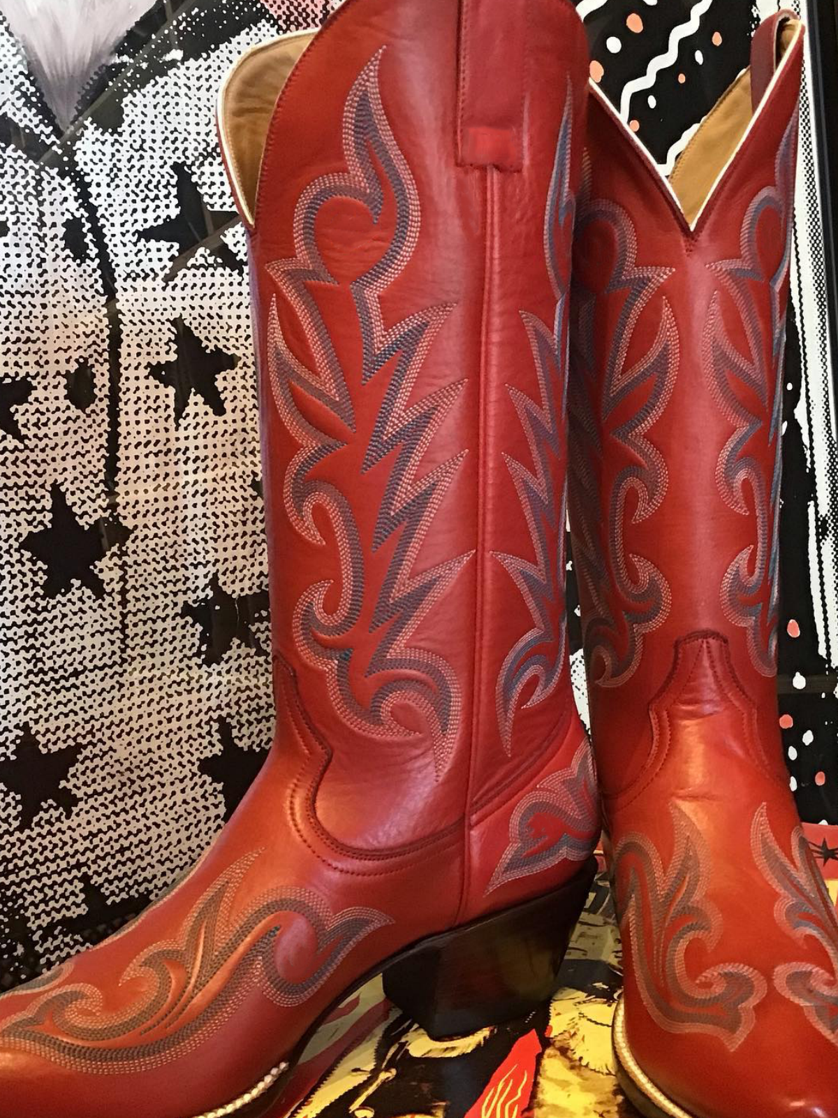 Red Embroidery Snip-Toe Wide Mid Calf Tall Western Boots