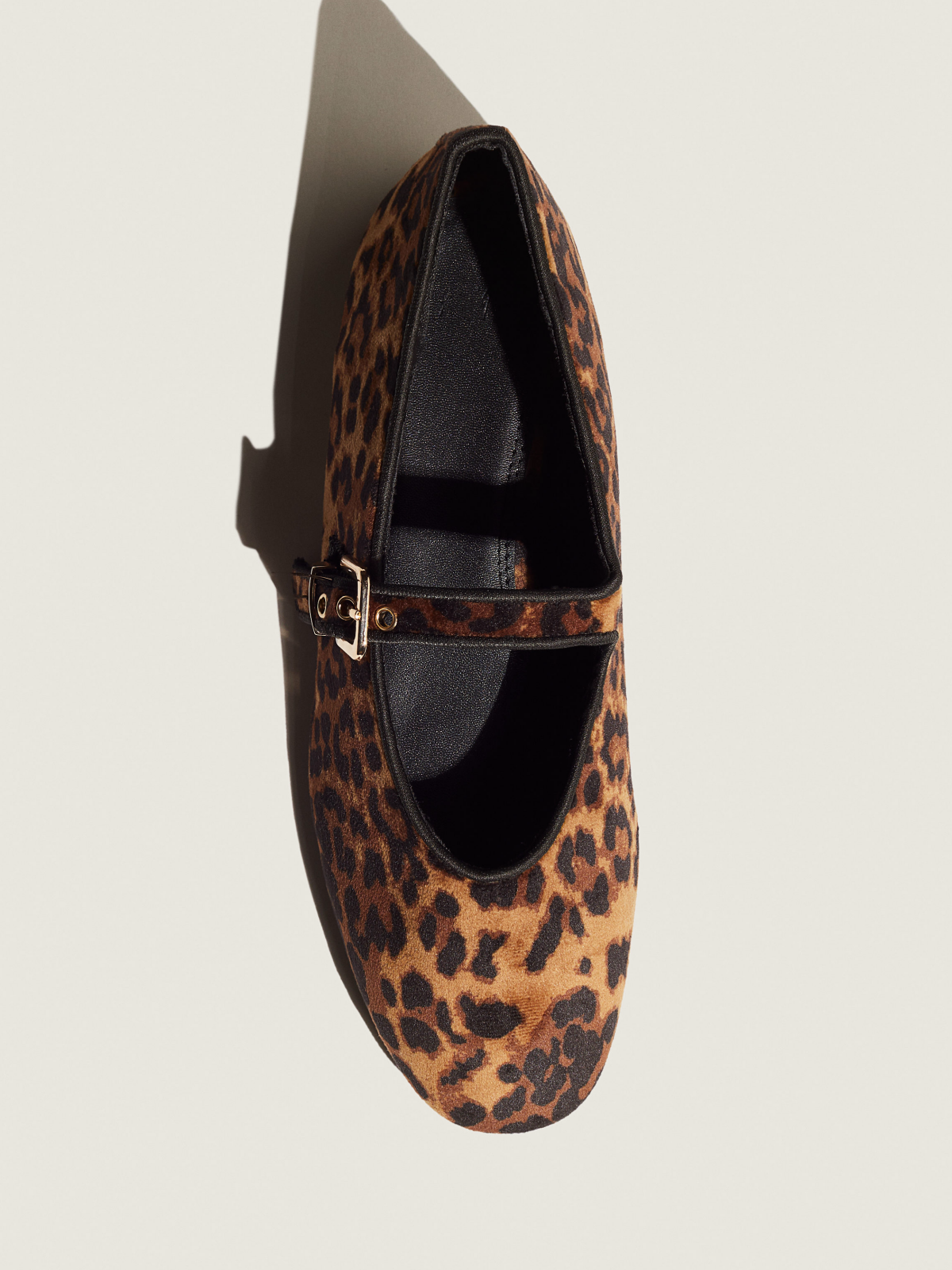 Leopard Faux Suede Almond-Toe Adjustable Metal Clasp Mary Janes Ballet Flats