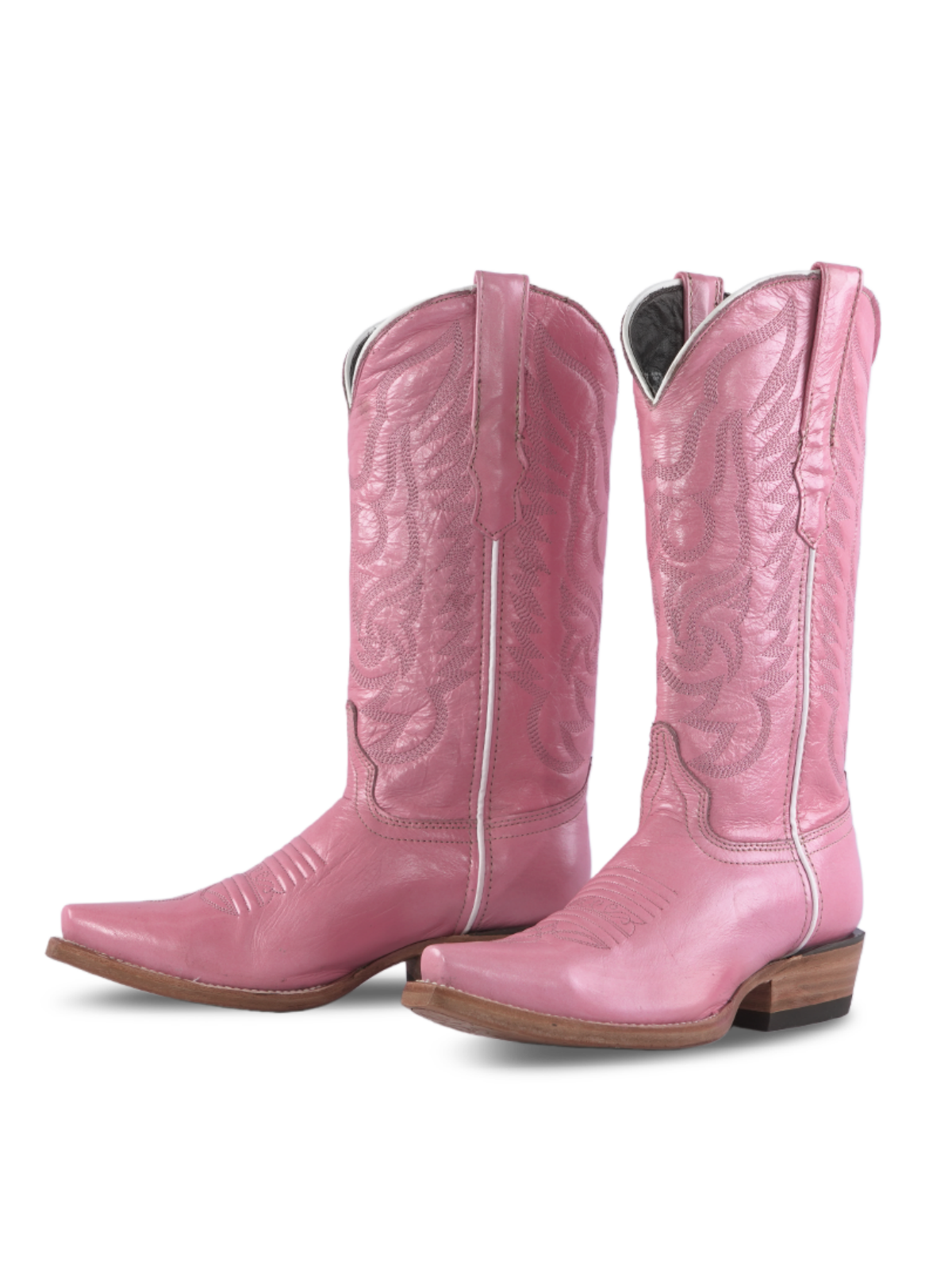 Pastel Pink Snip-Toe Embroidery Wide Mid Calf Tall Western Boots For Women