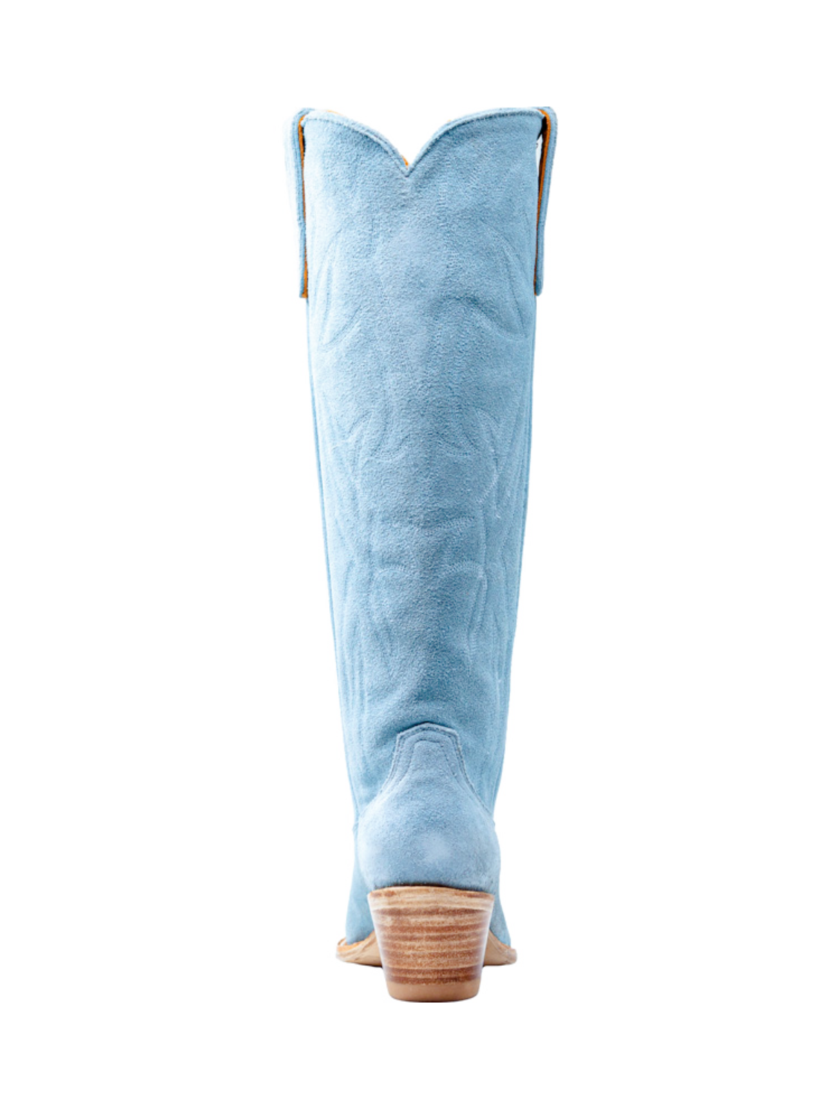 Blue Embroidery Faux Suede Snip-Toe Wide Calf Cowgirl Boots Knee High Tall Boots