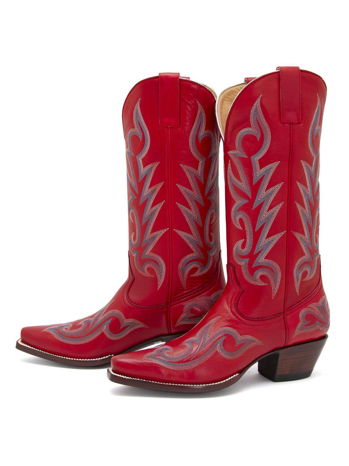 Red Embroidery Snip-Toe Wide Mid Calf Tall Western Boots