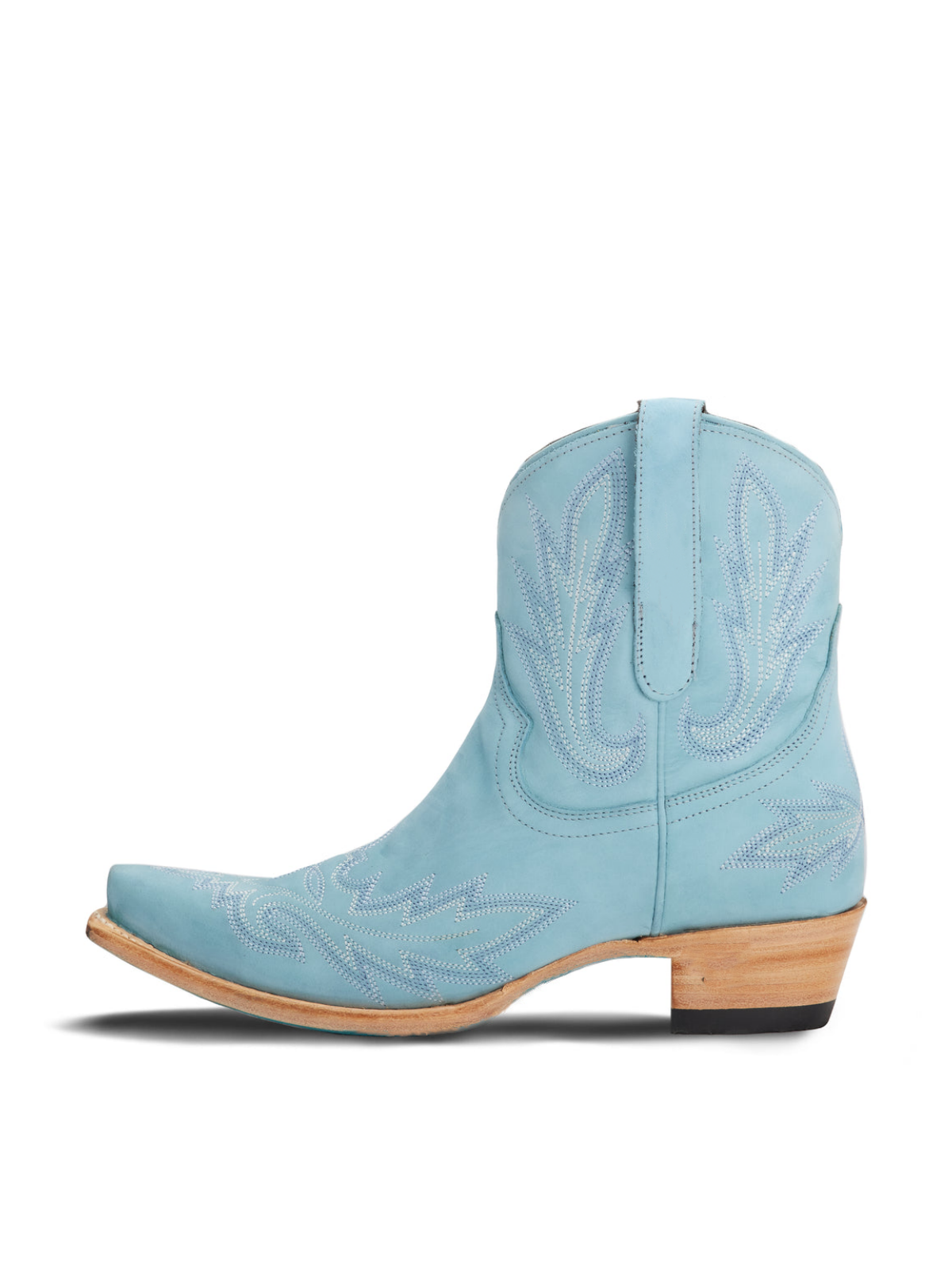 Powder Blue Embroidery Snip-Toe Wide Mid Calf Cowboy Boots For Women