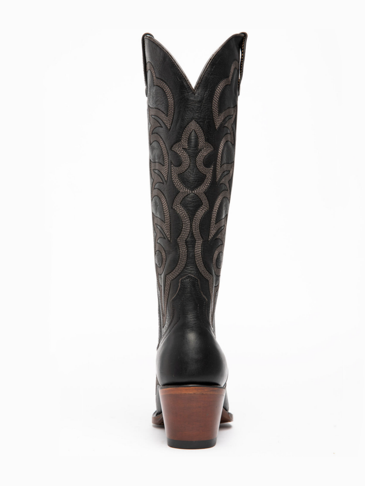 Black Embroidery Snip-Toe Tall Wide Mid Calf Cowgirl Boots For Women