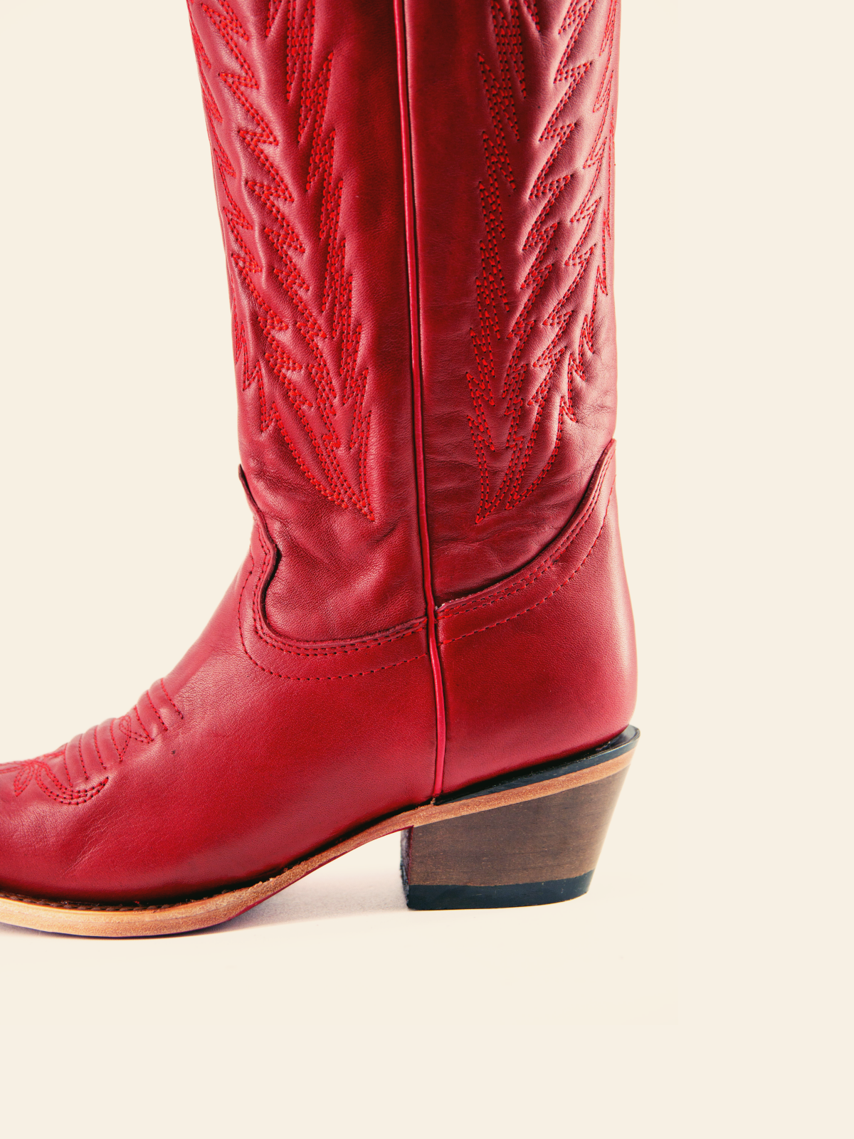 Red Embroidery Snip-Toe Half Zip Cowgirl Mid Calf Western Tall Boots