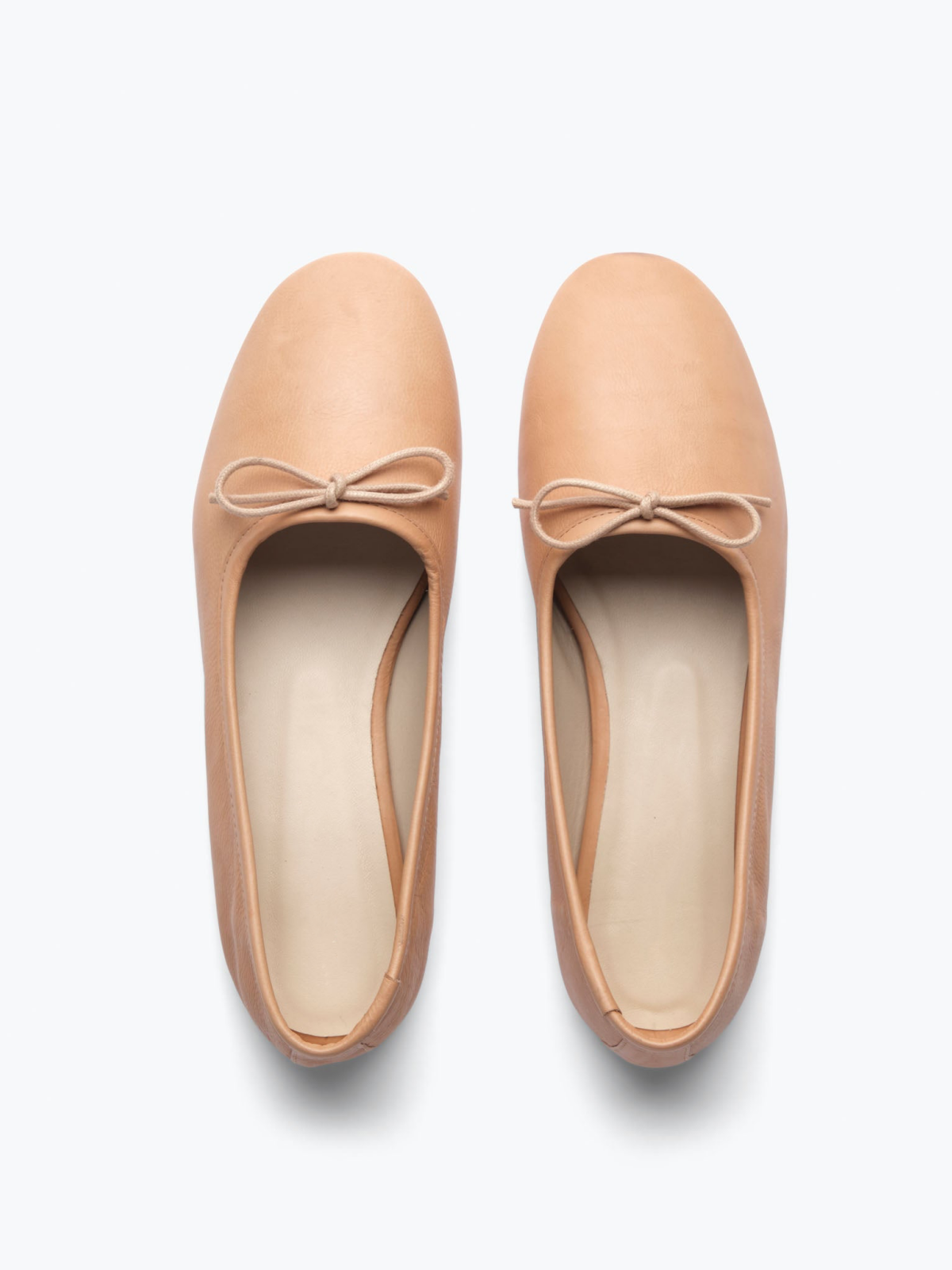 Bow Round-Toe Ballerina Flats In Sandy Brown Vegan Leather