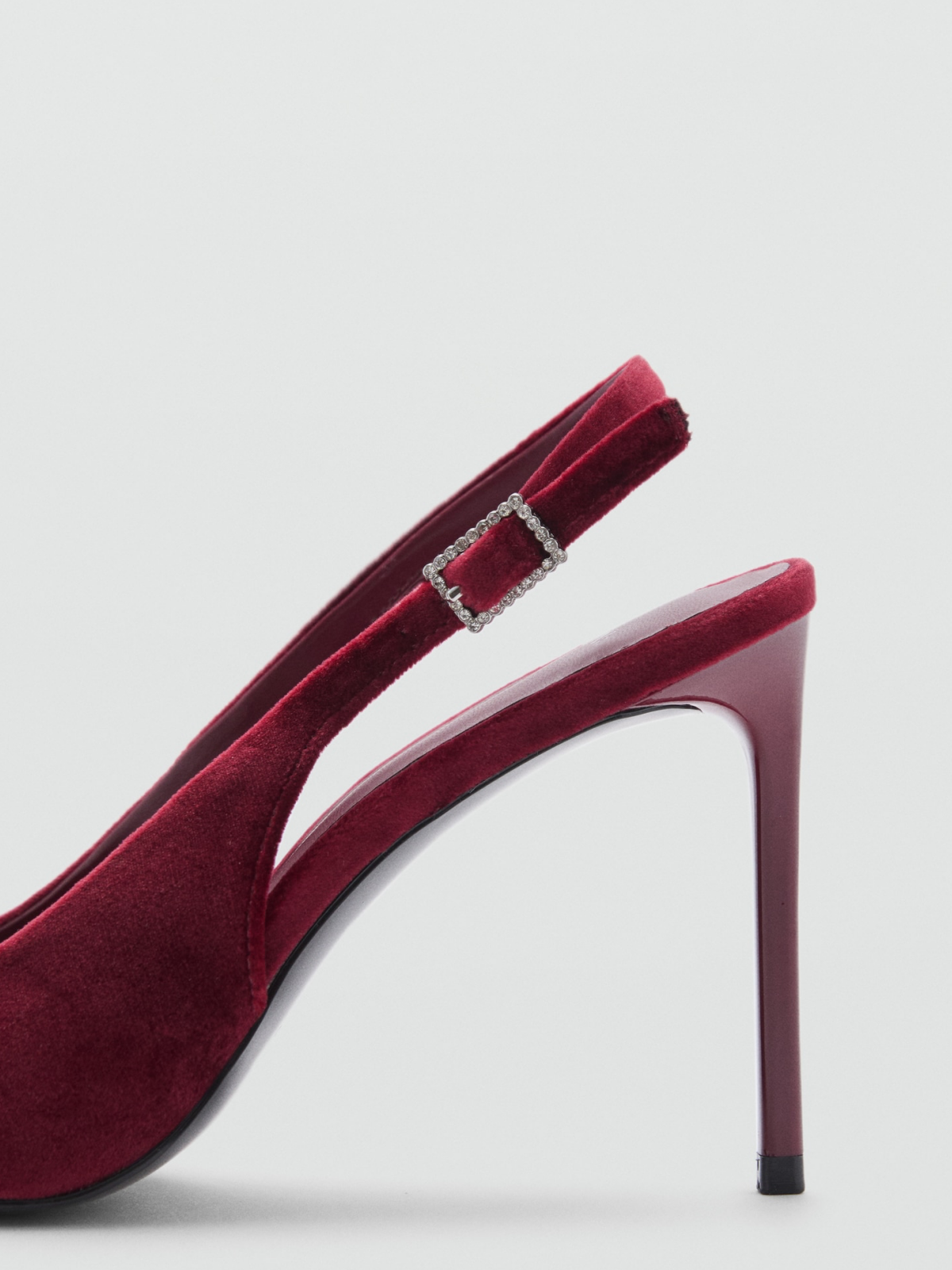 Red Velvet Pointed-Toe Slingback Buckle High Heels