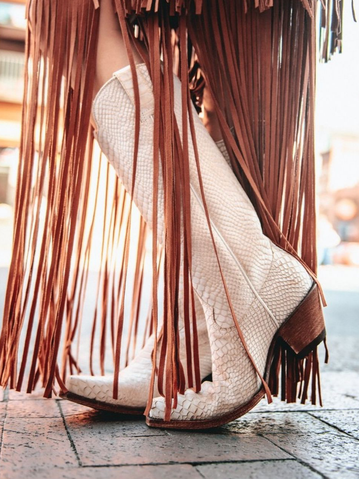 Ivory Snakeskin Snip-Toe Wide Mid Calf Tall Cowgirl Boots