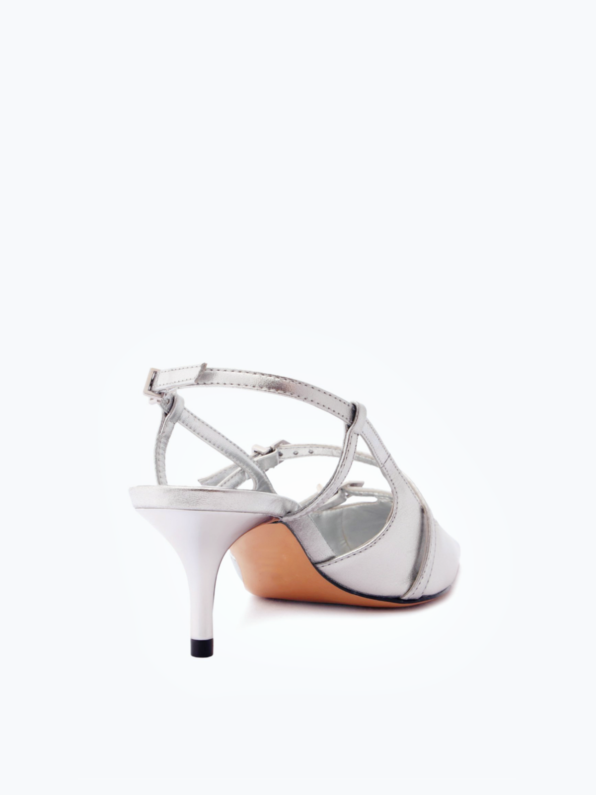 Metallic Silver Buckled Strappy Kitten Heels Slingback Pumps