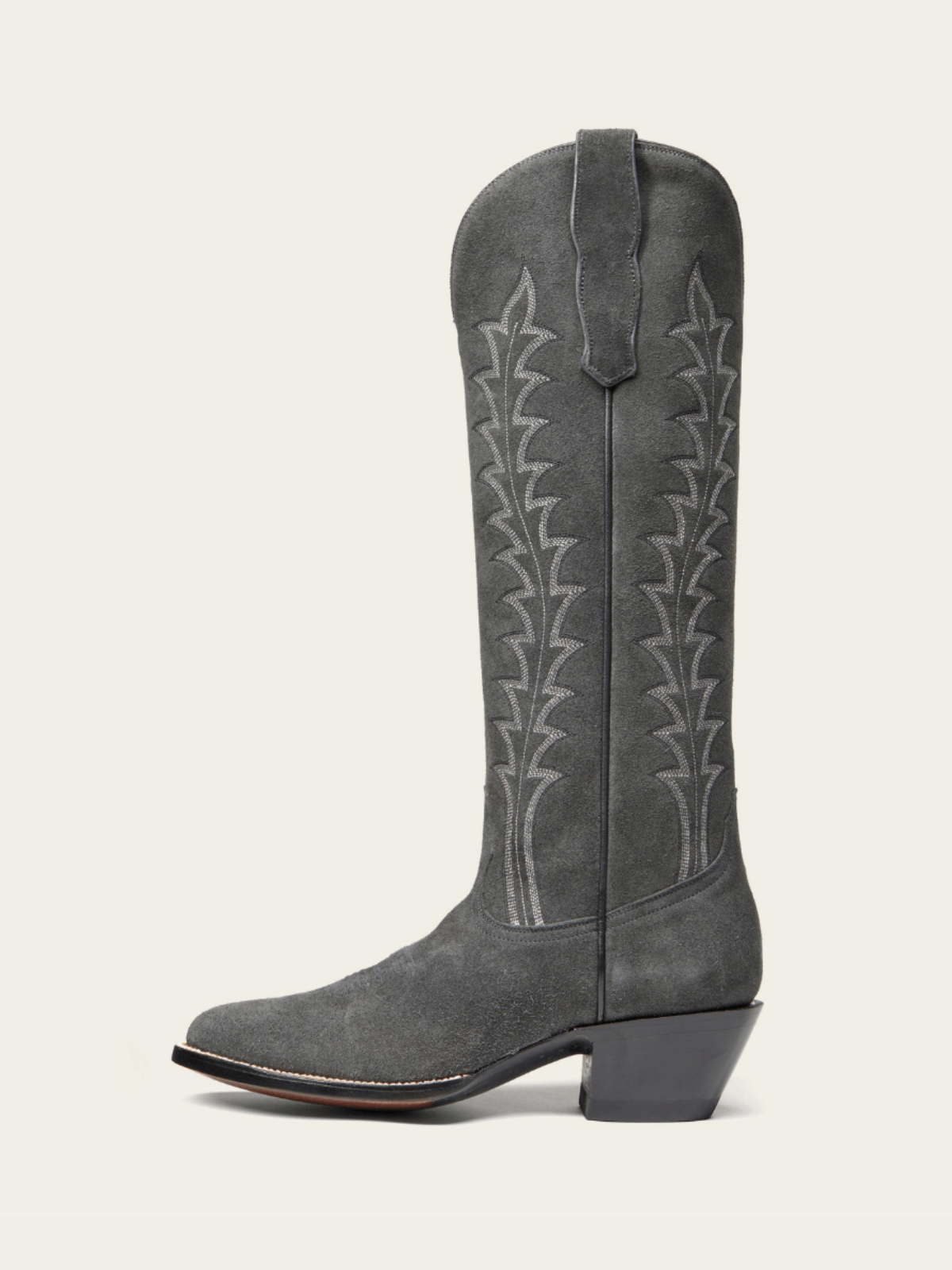 Gray Faux Suede Almond-Toe Wide Mid Calf Tall Cowgirl Boots