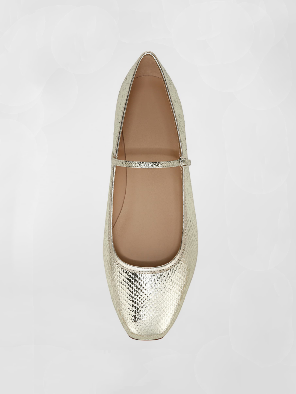 Metallic Gold Snake-Embossed Square-Toe Ballet Flats Mary Janes