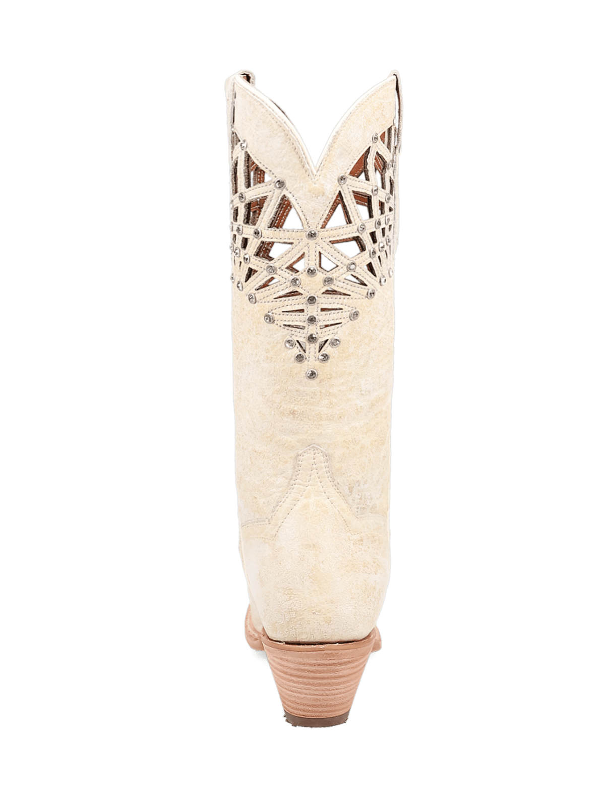 Distressed Bone Snip-Toe Cutout Crystal Wide Mid Calf Cowgirl Boots