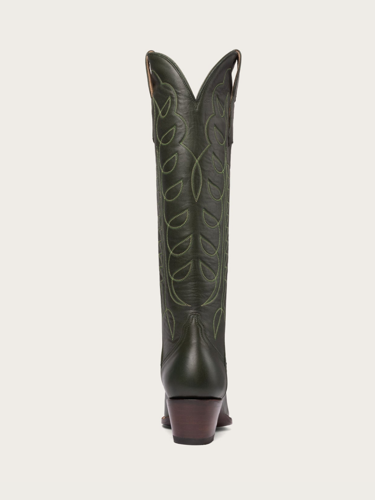 Dark Green Embroidery Almond-Toe Wide Mid Calf Tall Cowboy Boots For Women