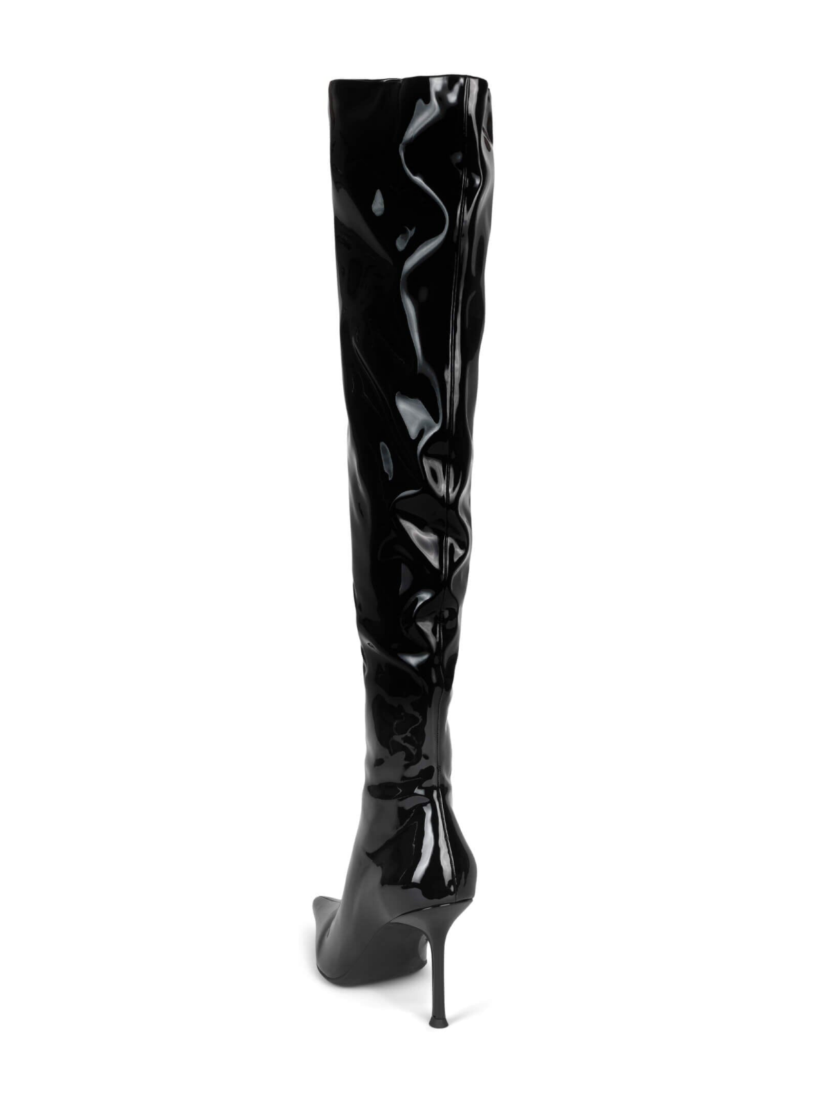 Black Patent Pointed-Toe Half-Zip Over-The-Knee Stiletto Boots