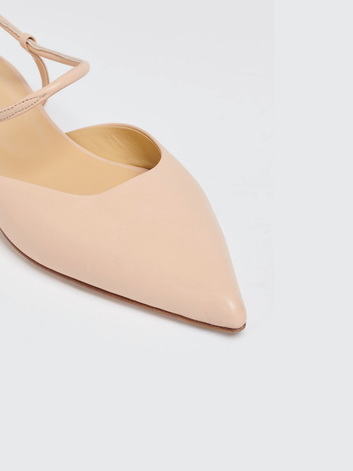 Light Peach Pointed-Toe Vegan Leather Flats With Ankle Strap