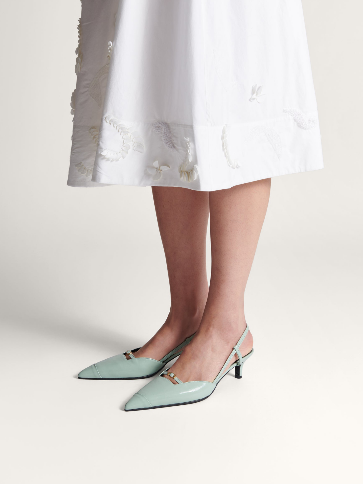 Mint Green Buckled Strap Pointy Kitten Heels Slingback Pumps