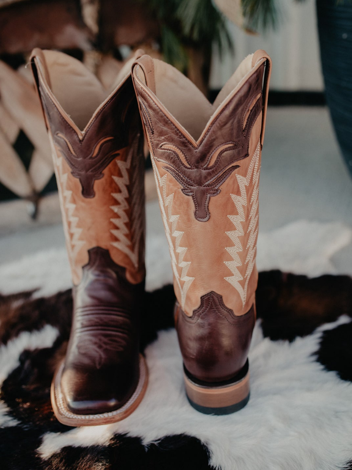 Contrast Tri-Color Square-Toe Embroidery Wide Mid Calf Cowgirl Boots