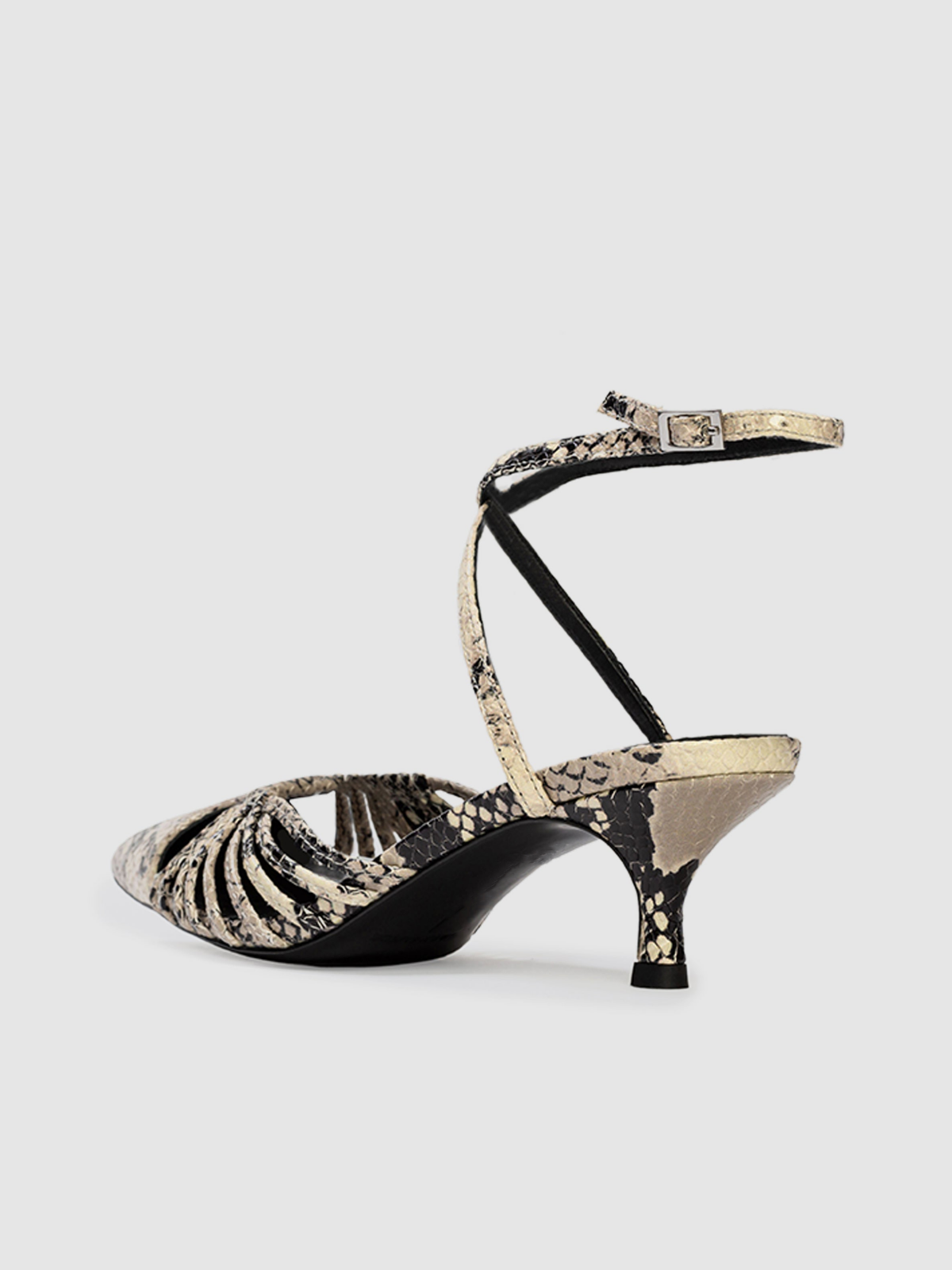 Peyote Snakeskin Pointed-Toe Strappy Pump Ankle Strap Kitten Heels