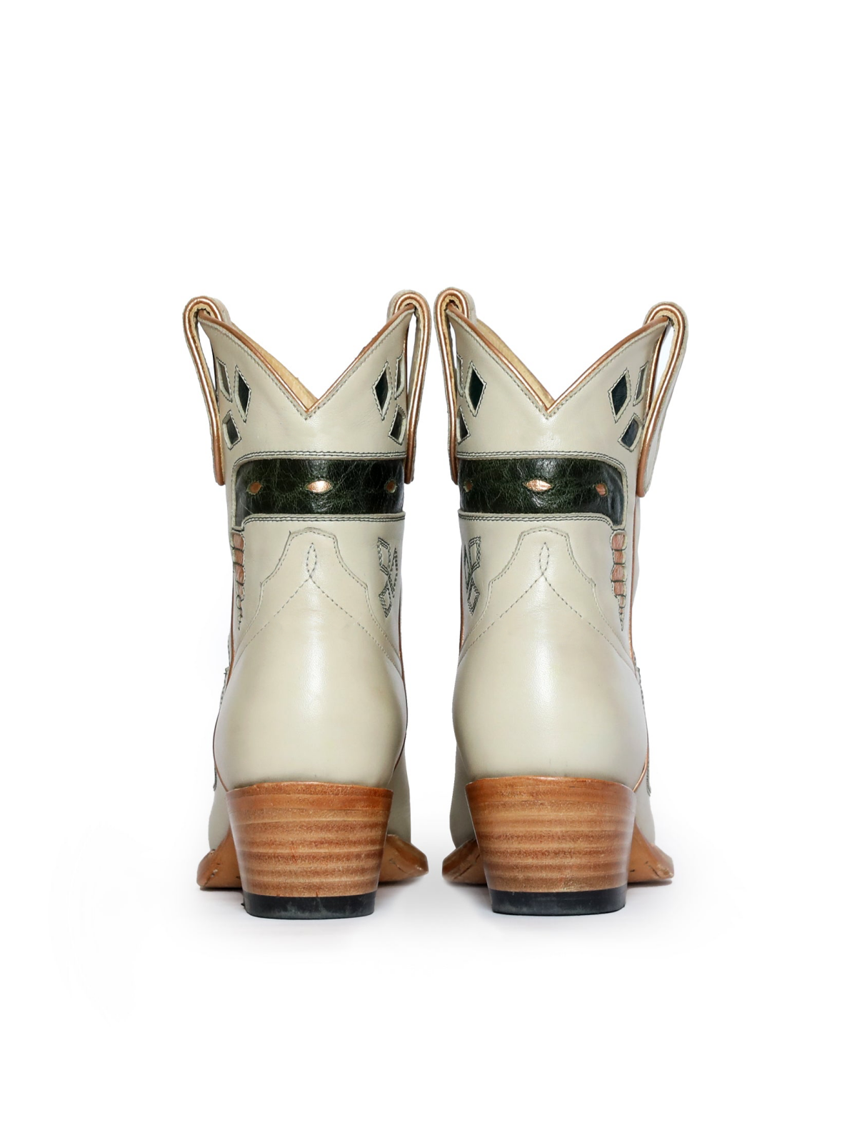 Bone Almond-Toe Snake Inlay Wide Mid Calf Cowgirl Boots