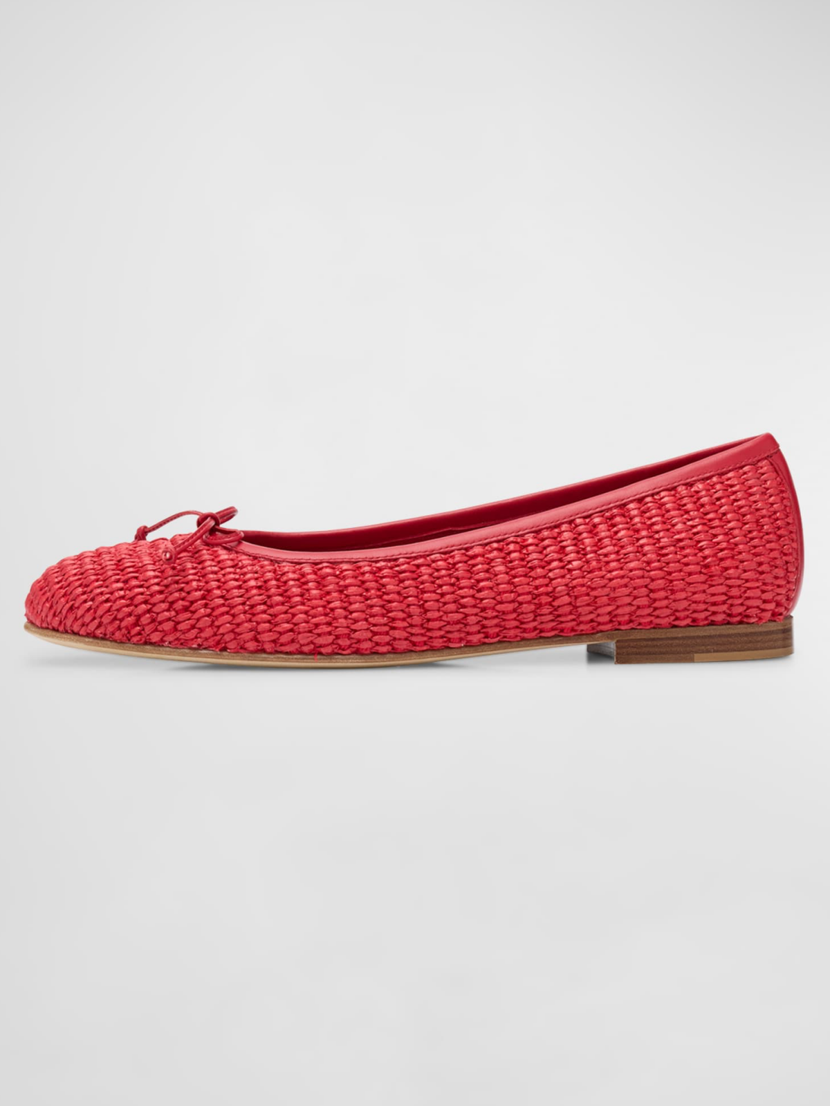 Red Woven Bow Round-Toe Ballerina Flats