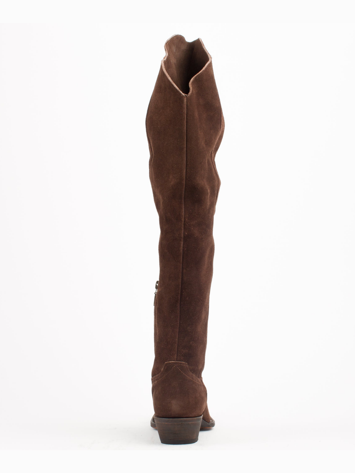 Tobacco Faux Suede Snip-Toe Scalloped Top Half-Zip Tall Knee High Cowgirl Boots