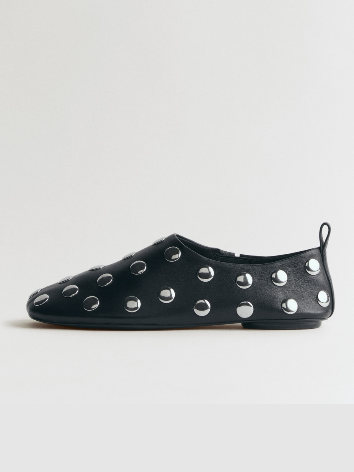 Black Square-Toe Big Studded Flats