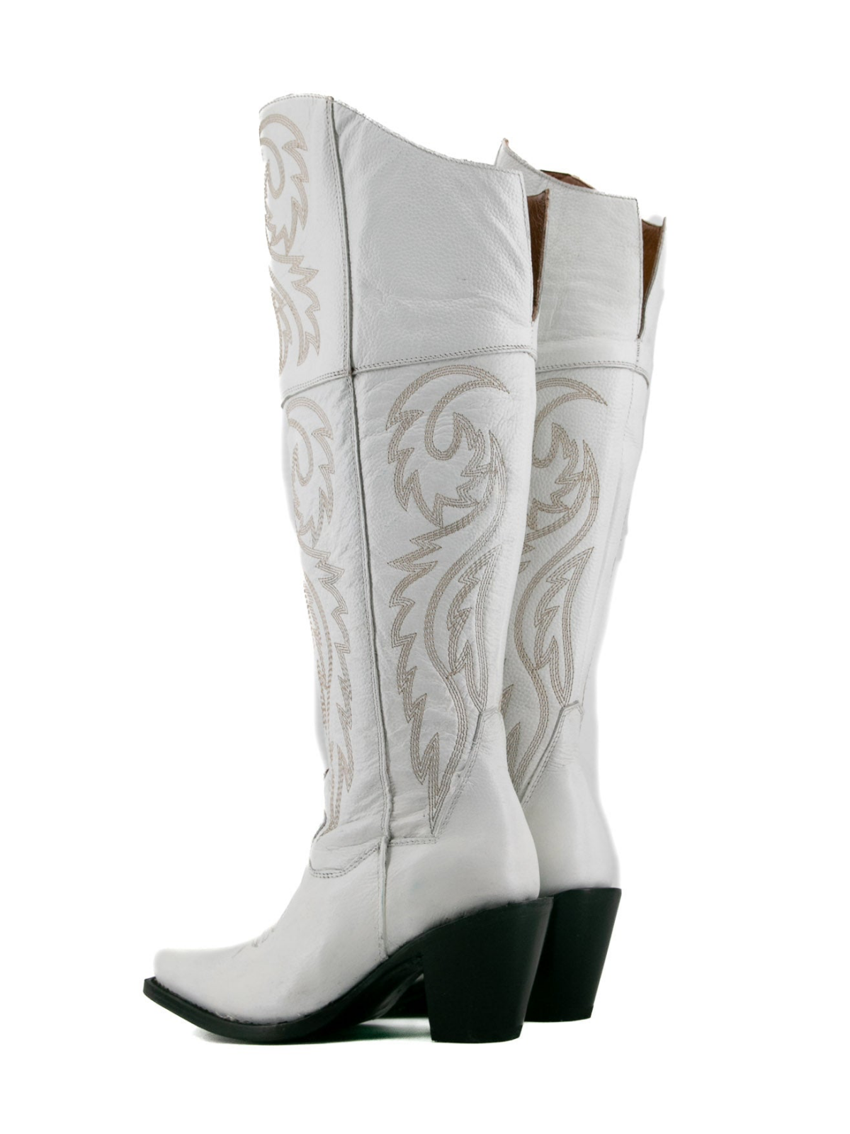 Snip-Toe Embroidery Tall Half-Zip Knee High Cowgirl Boots - White