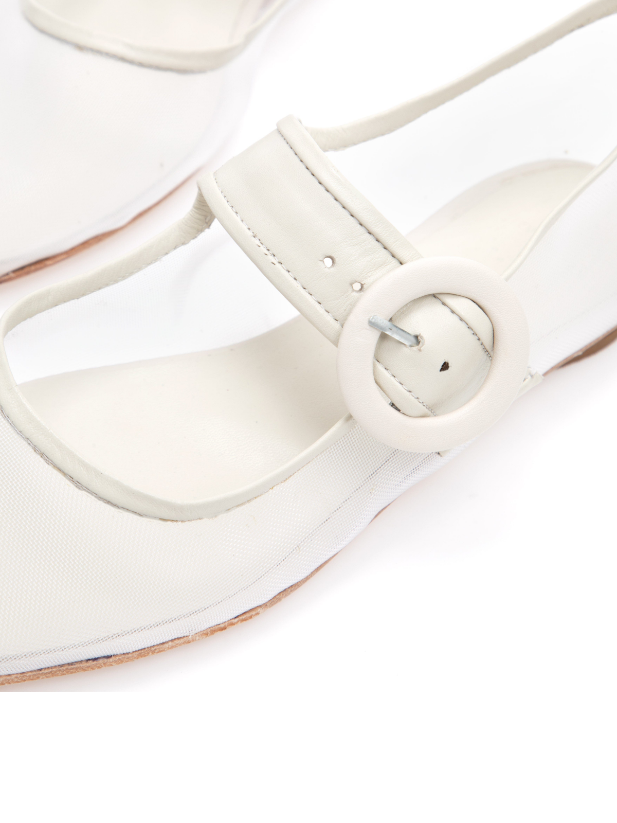 White Mesh Elongated Ballet Flats Mary Janes With Oversized Buckle