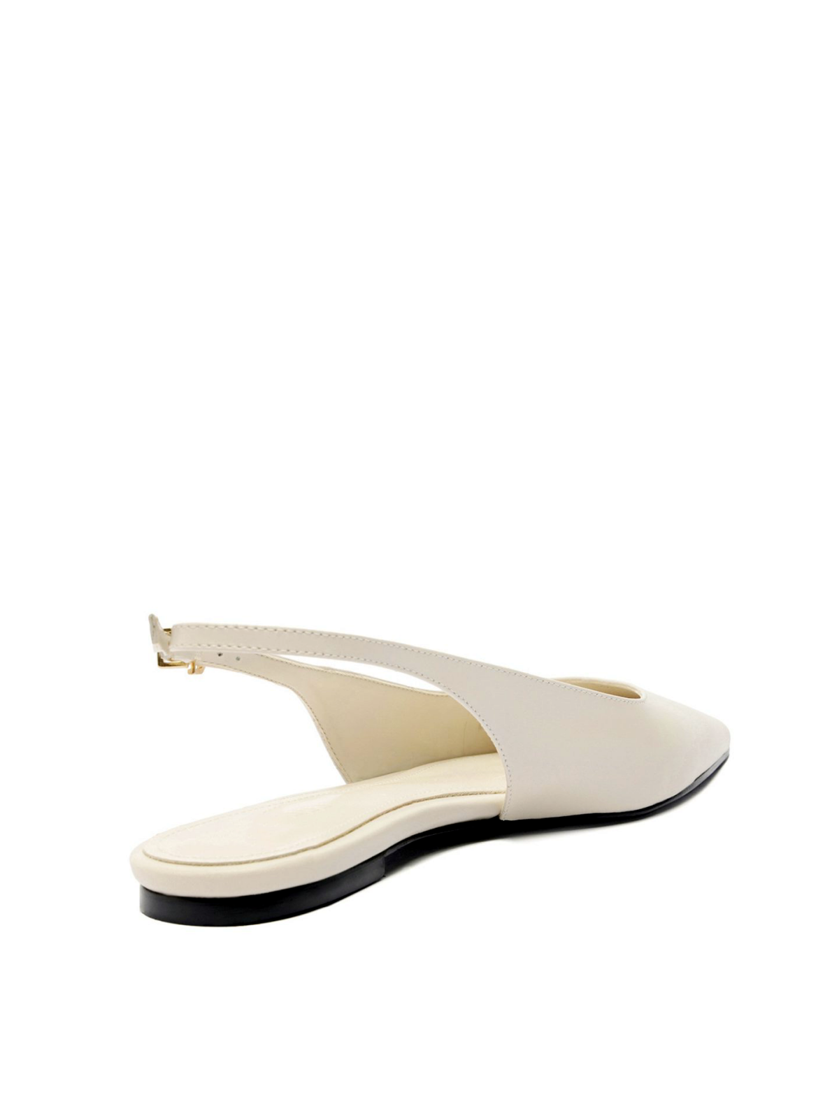 White Vegan Leather Pointy Flats Slingbacks With Buckled Back Strap